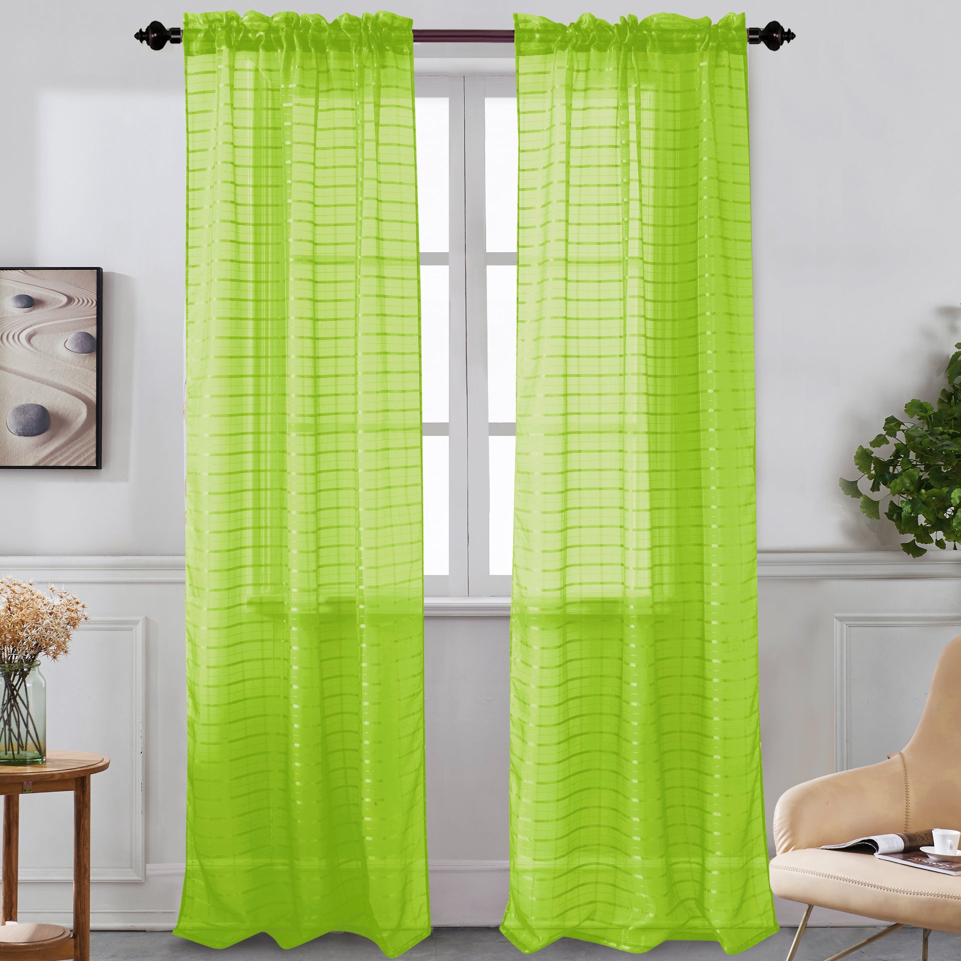 Nancy - Rod Pocket Sheer Panel - Set of Two - Assorted Colors - Glory Home Design