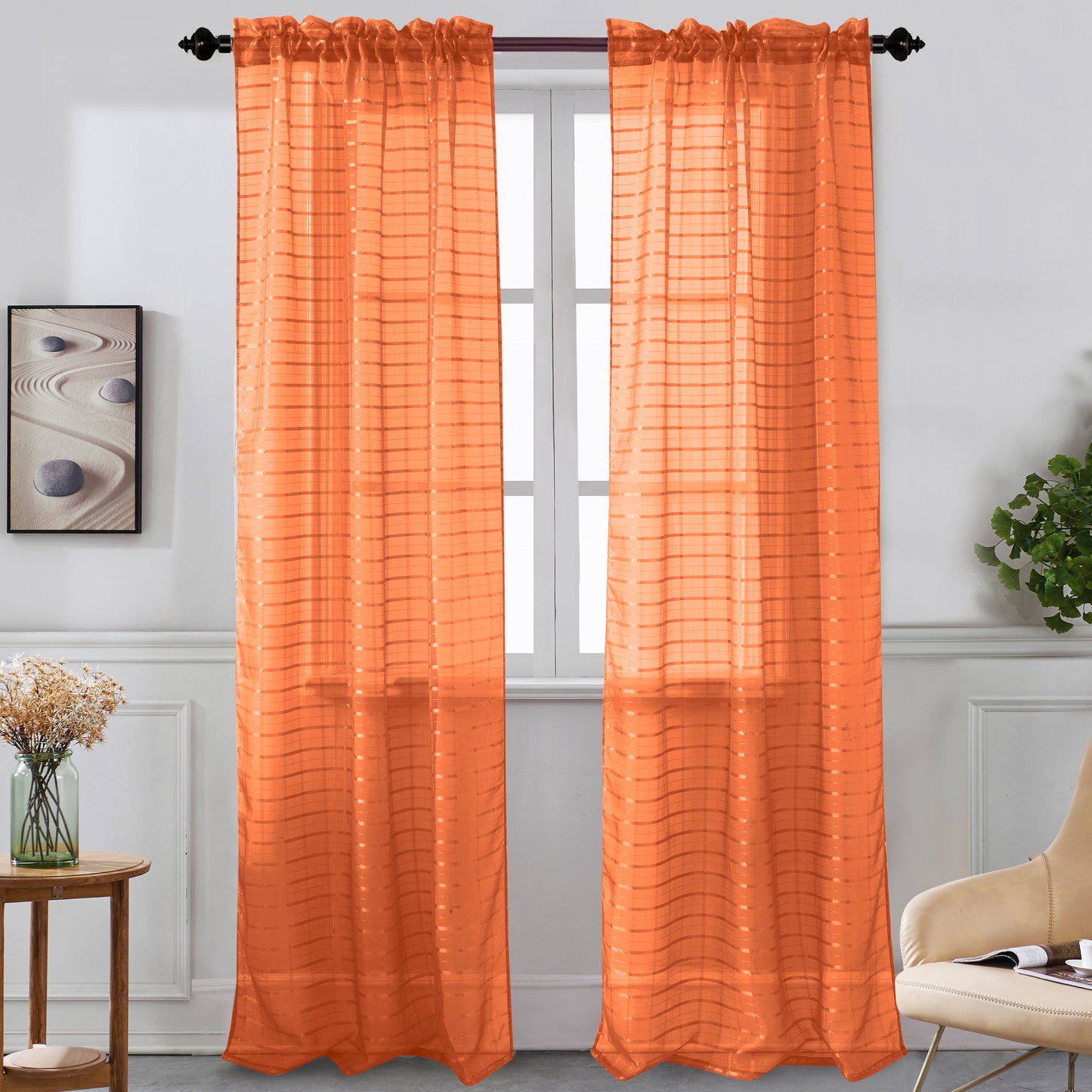 Nancy - Rod Pocket Sheer Panel - Set of Two - Assorted Colors - Glory Home Design