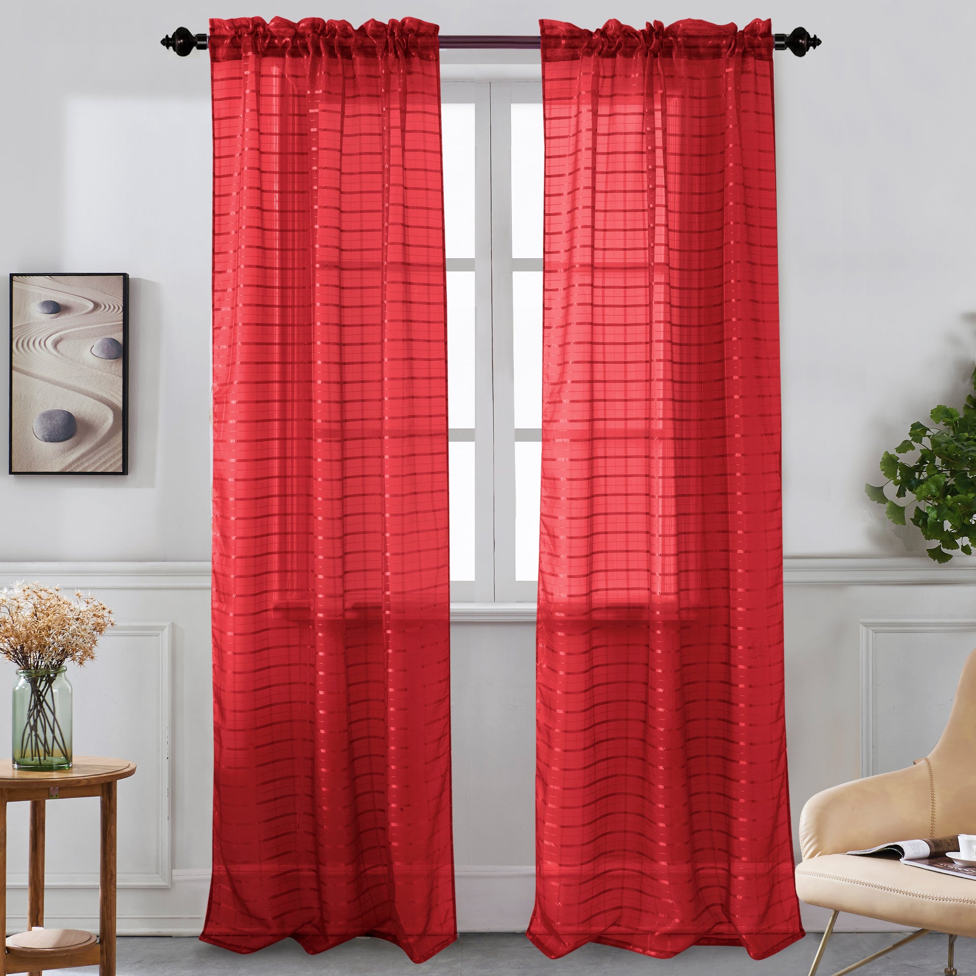 Nancy - Rod Pocket Sheer Panel - Set of Two - Assorted Colors - Glory Home Design