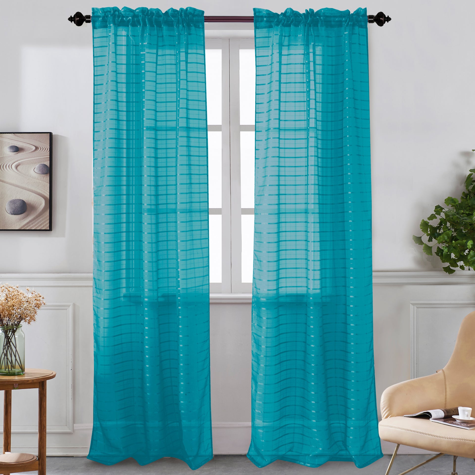 Nancy - Rod Pocket Sheer Panel - Set of Two - Assorted Colors - Glory Home Design