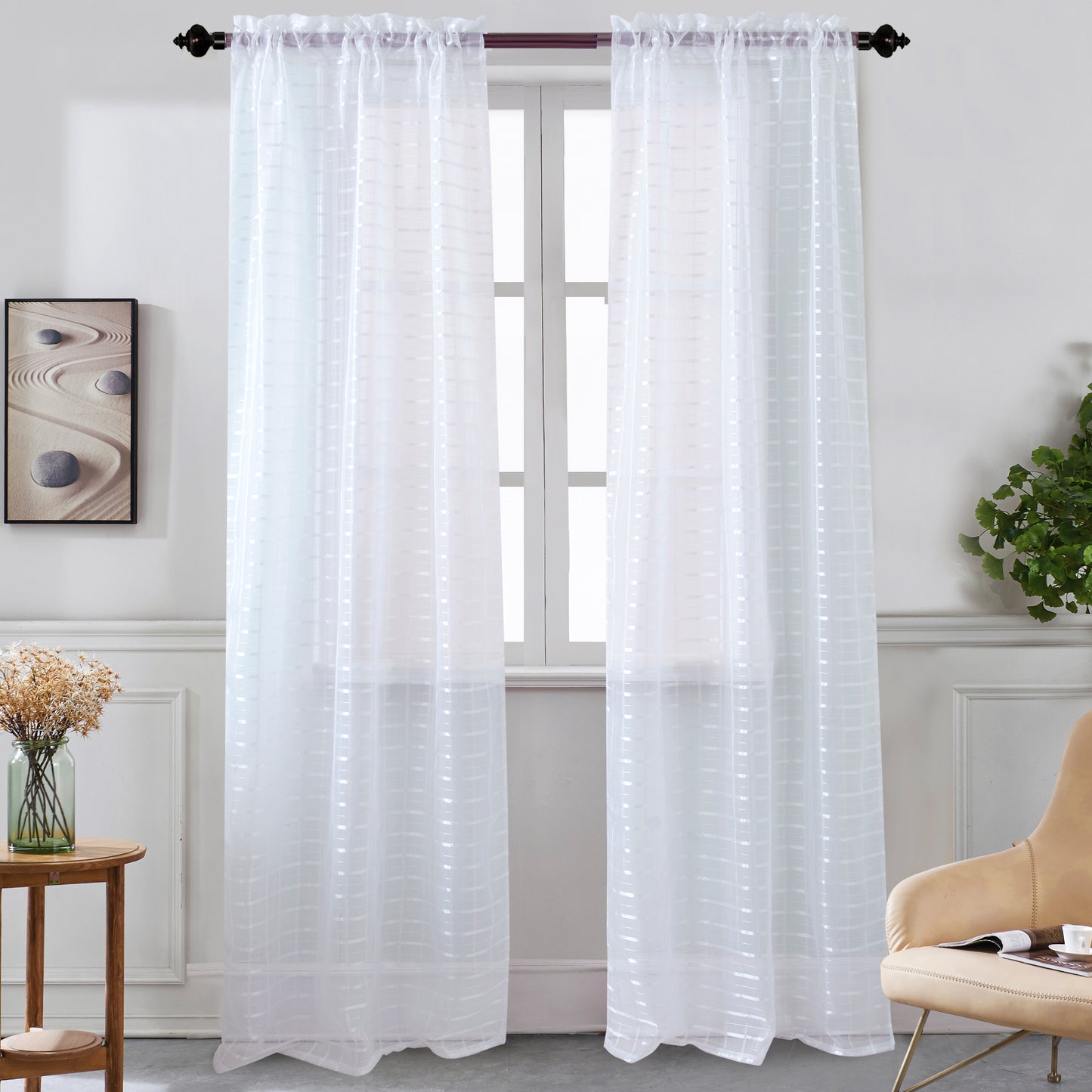 Nancy - Rod Pocket Sheer Panel - Set of Two - Assorted Colors - Glory Home Design