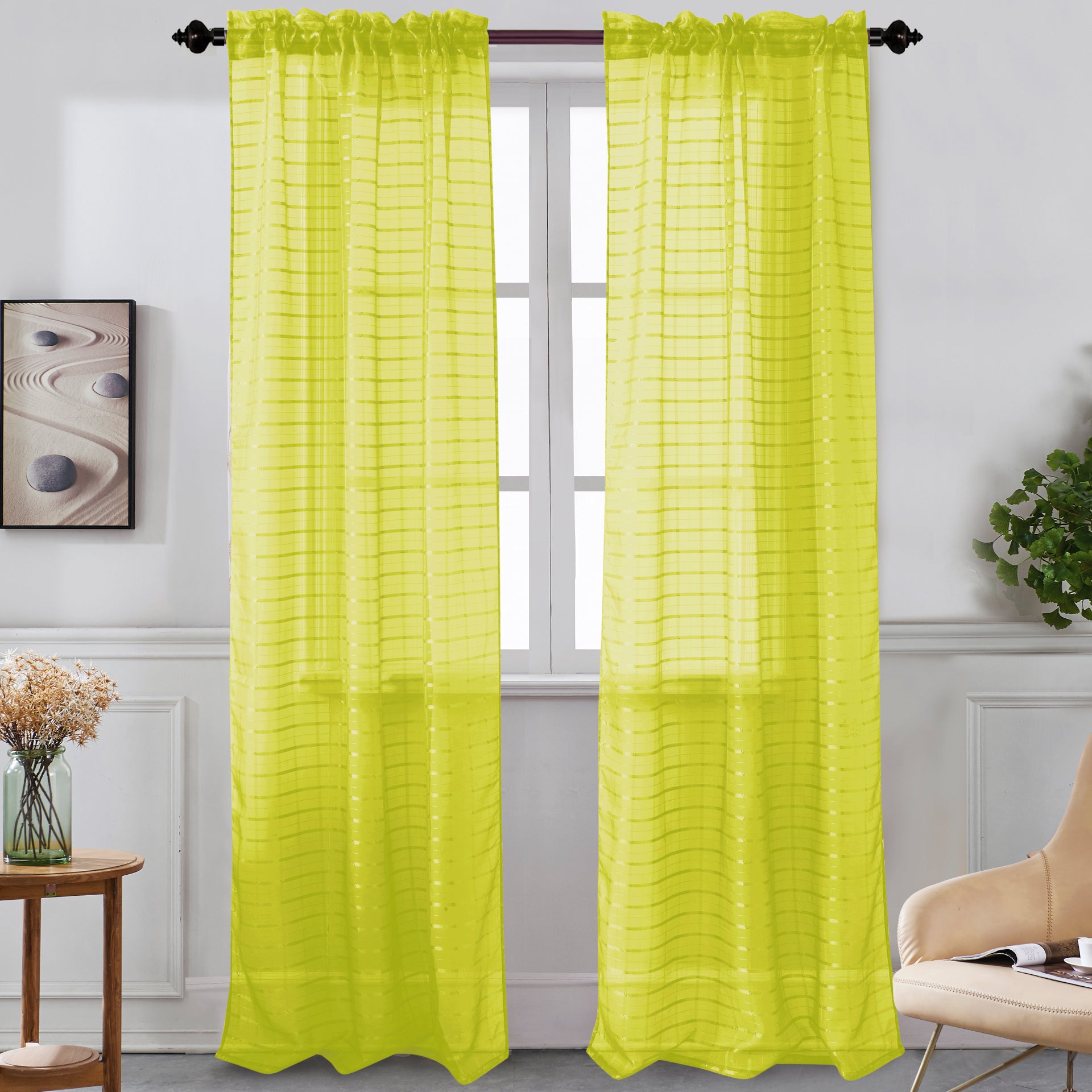 Nancy - Rod Pocket Sheer Panel - Set of Two - Assorted Colors - Glory Home Design