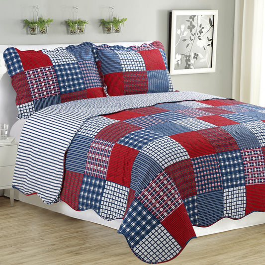 Melissa - 3 Piece Quilt Set - Navy Checker - Glory Home Design