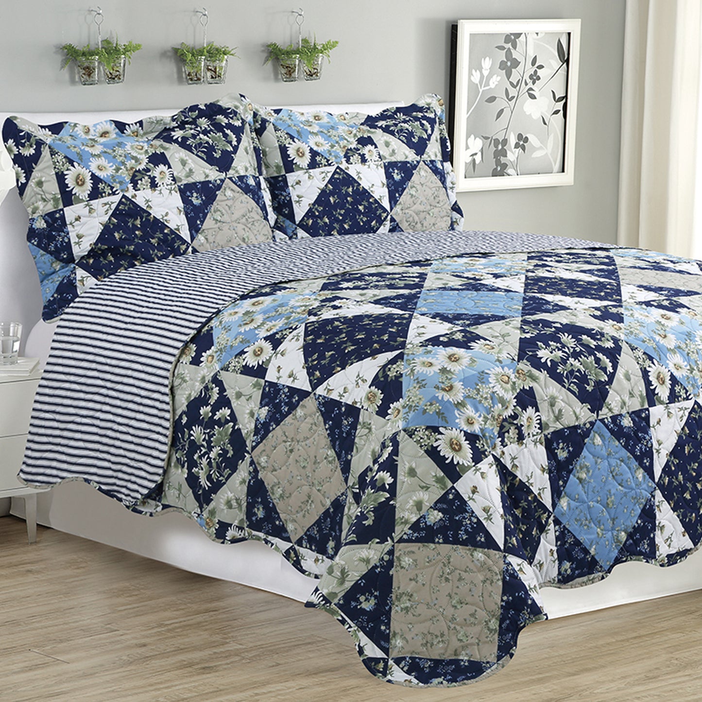 Kim - 3 Piece Quilt Set - Navy Bedtime - Glory Home Design