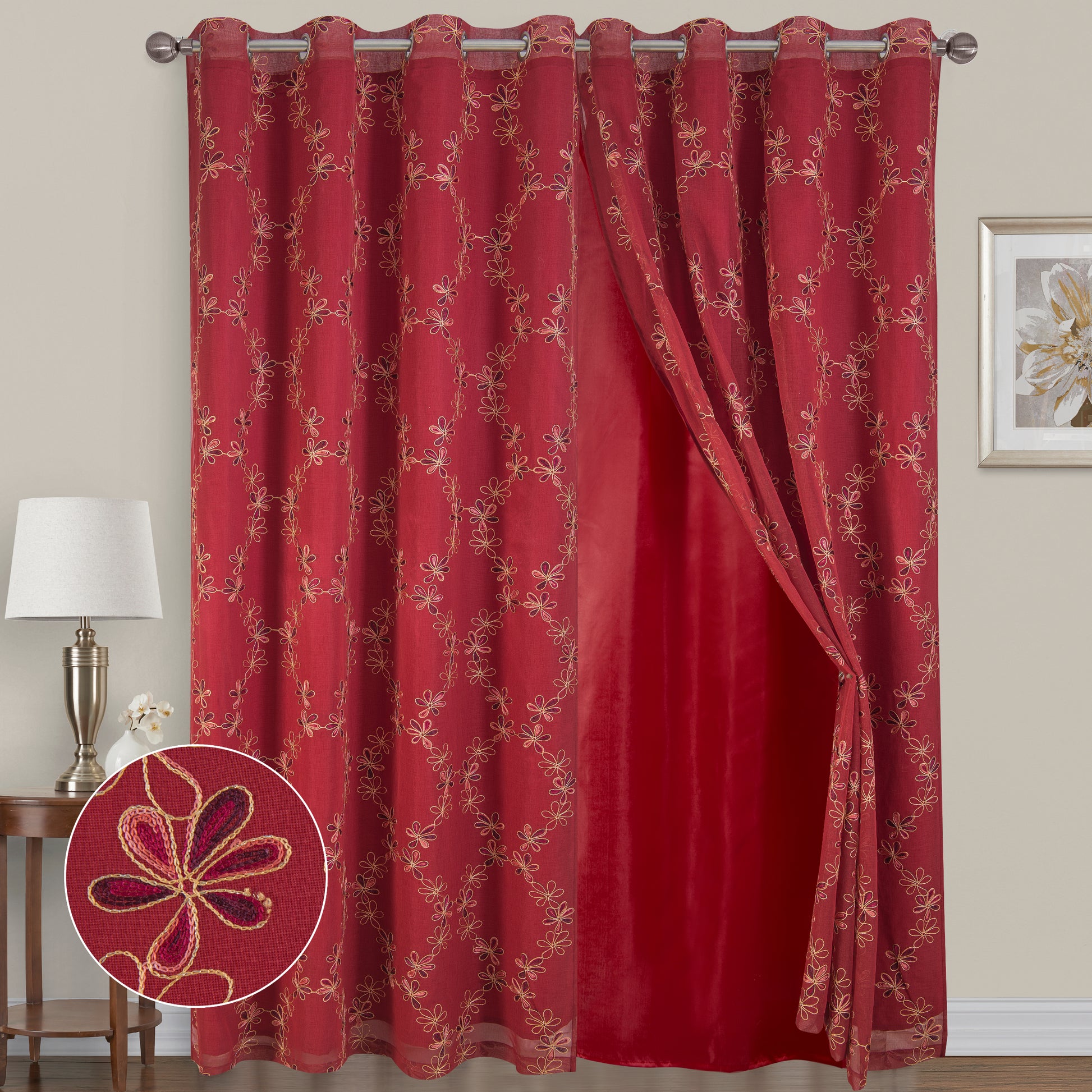 Odelia Embroidery Grommet Panel with Attached Backing 90''L - Glory Home Design
