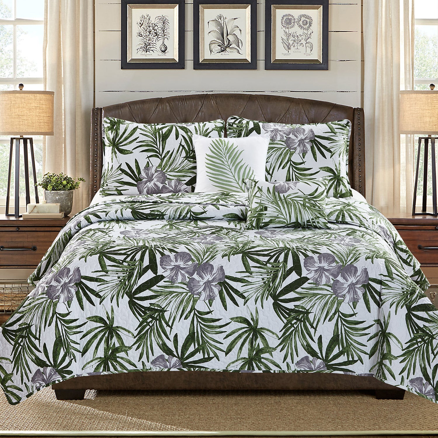 Karina - 5 Piece Quilt Set - Palm Leaves - Glory Home Design