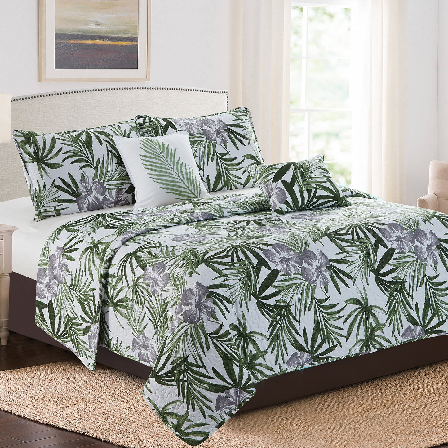Karina - 5 Piece Quilt Set - Palm Leaves - Glory Home Design