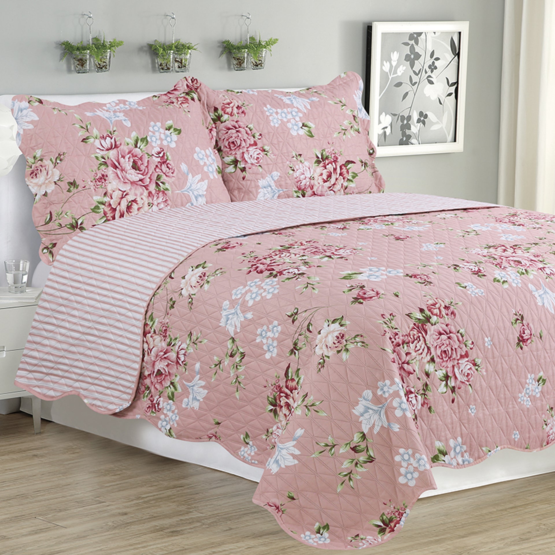 Melissa - 3 Piece Quilt Set - Warm Pink - Glory Home Design