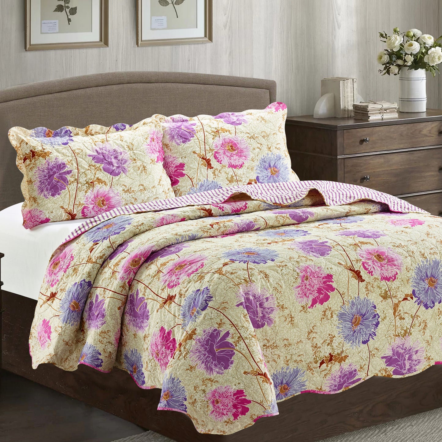 Suzy 3 Piece Quilt Set - Purple - Glory Home Design
