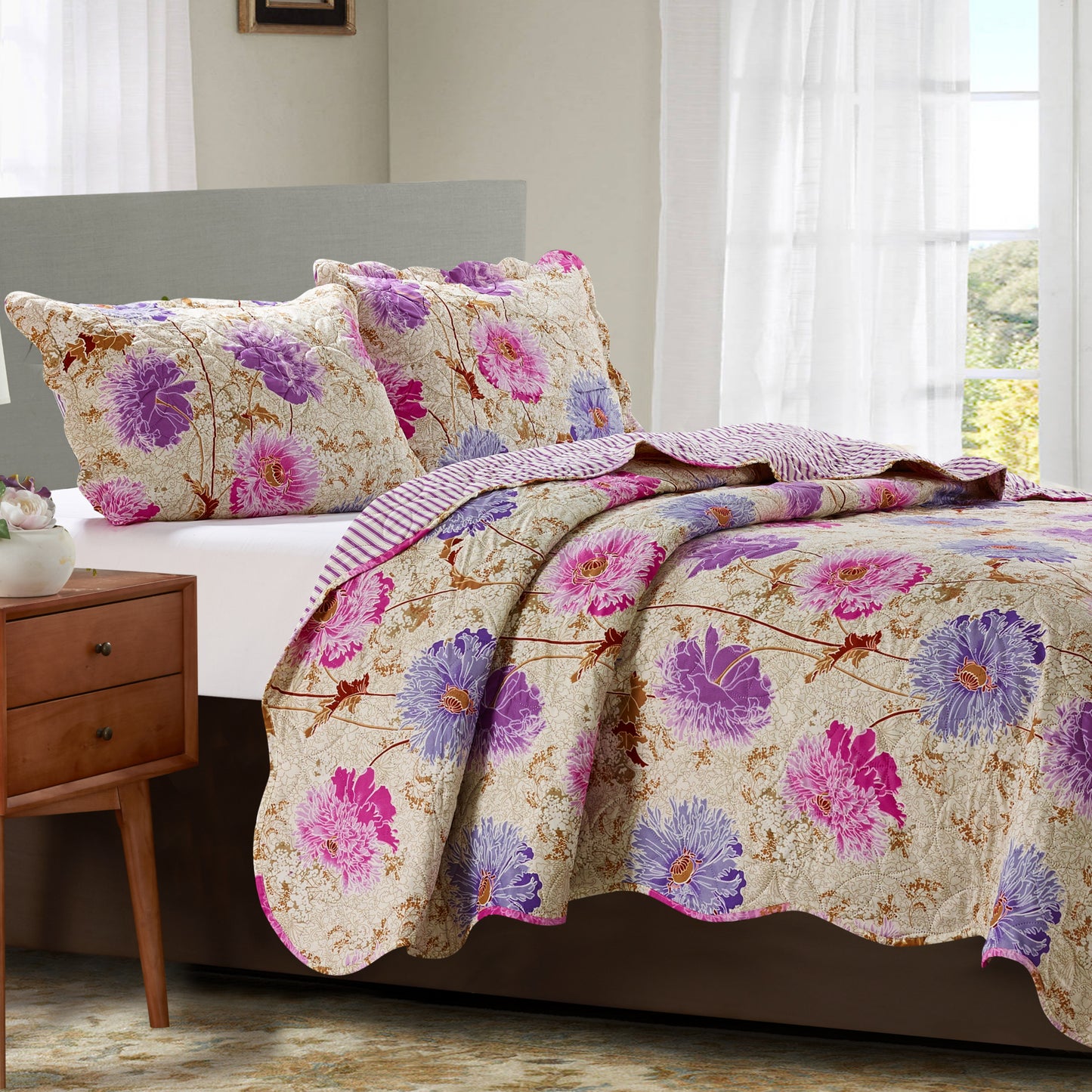 Suzy 3 Piece Quilt Set - Purple - Glory Home Design