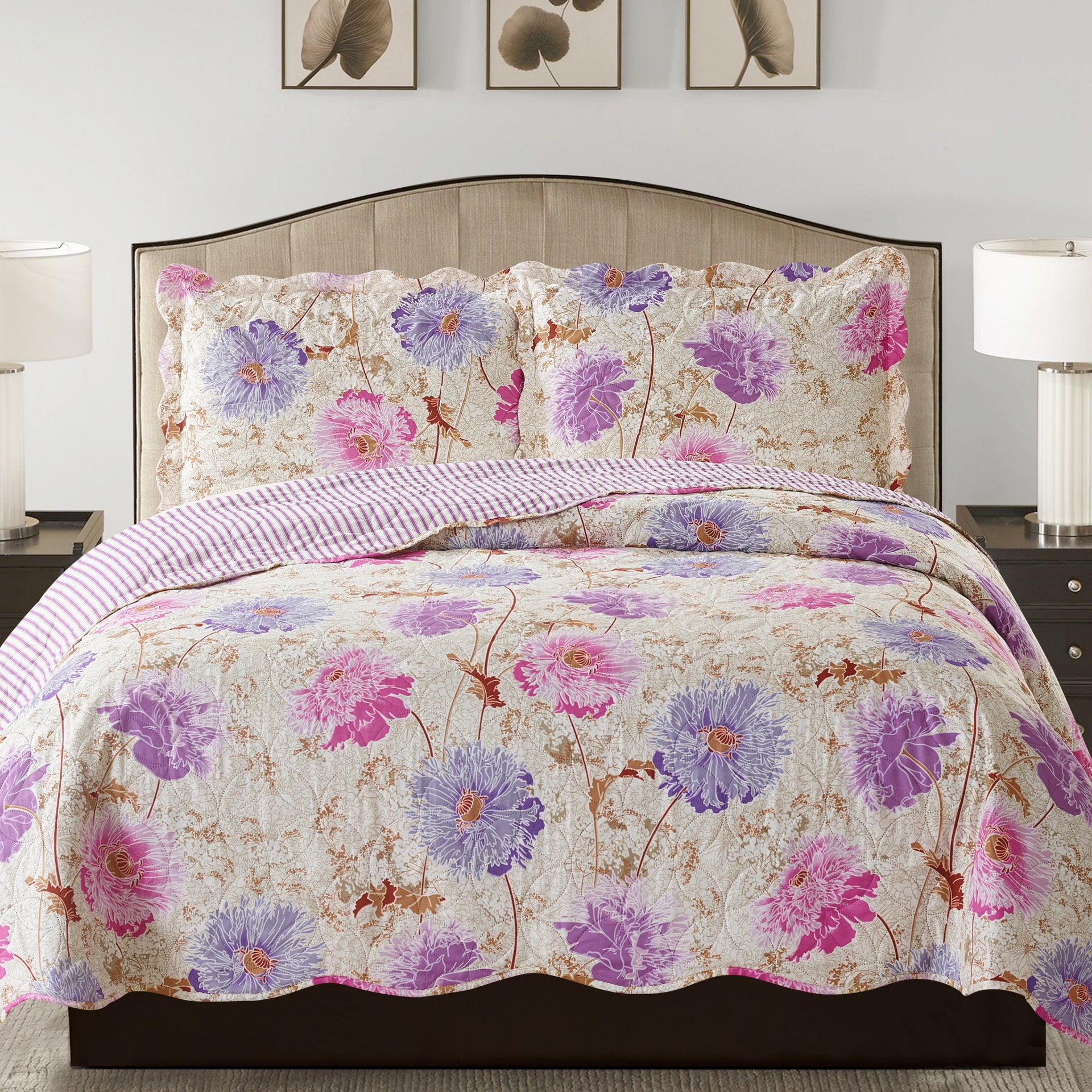 Suzy 3 Piece Quilt Set - Purple - Glory Home Design