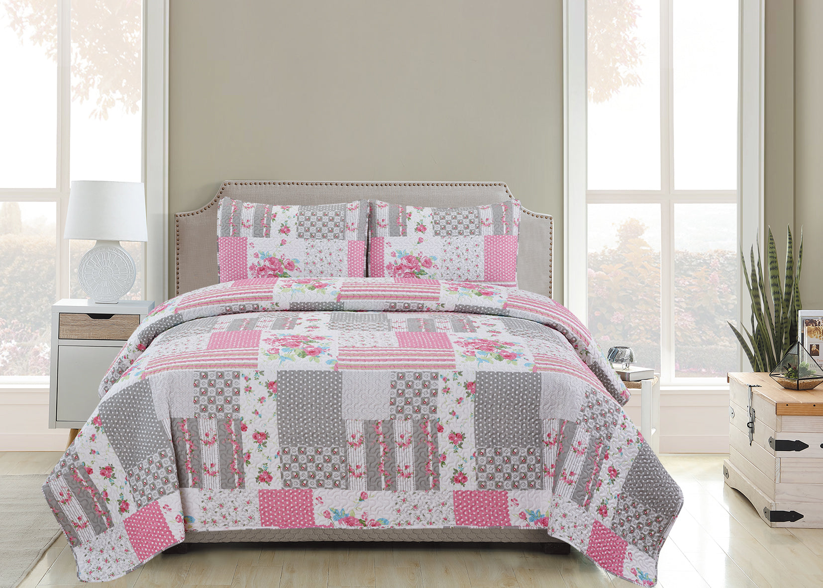 Rachel  - 3 Piece Quilt Set - Pink - Glory Home Design
