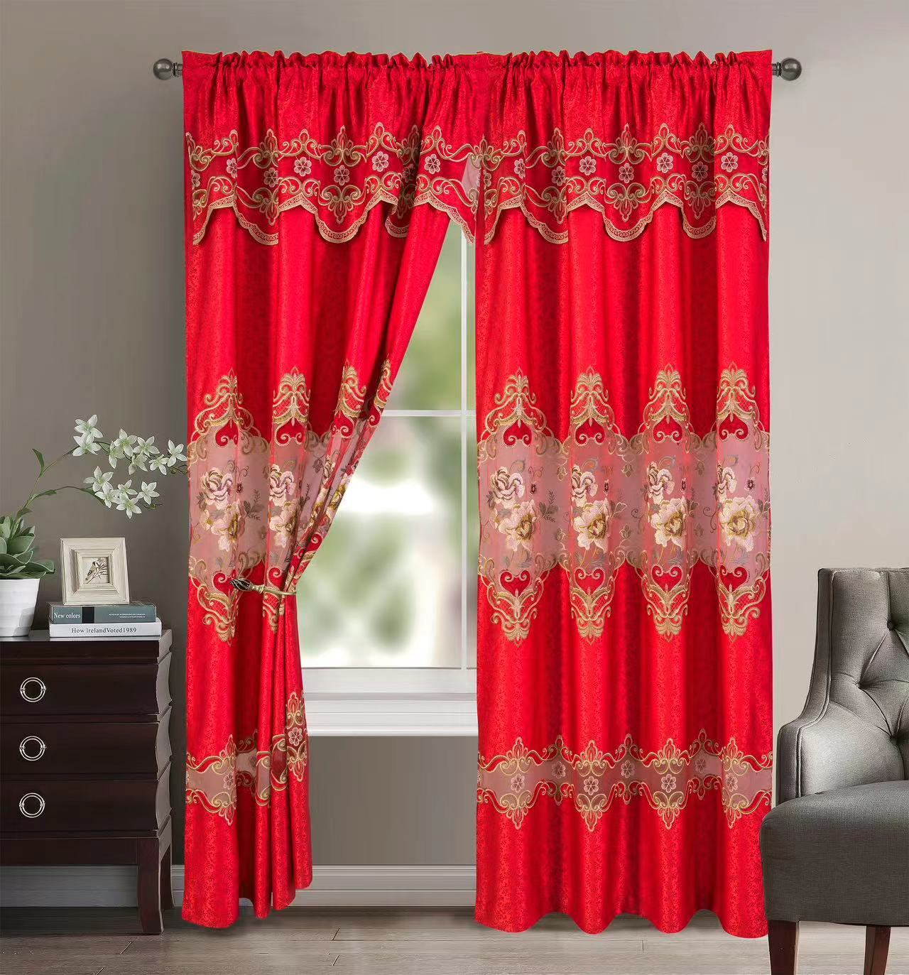 Ivy - Embroidered Macrame Jacquard Panel with Valance - Glory Home Design