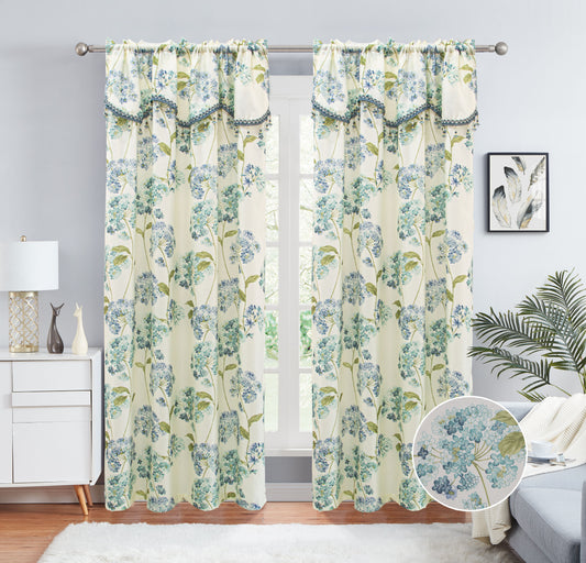 Regina - Print Crepe Rod Pocket Panel with Attached Valance - Glory Home Design