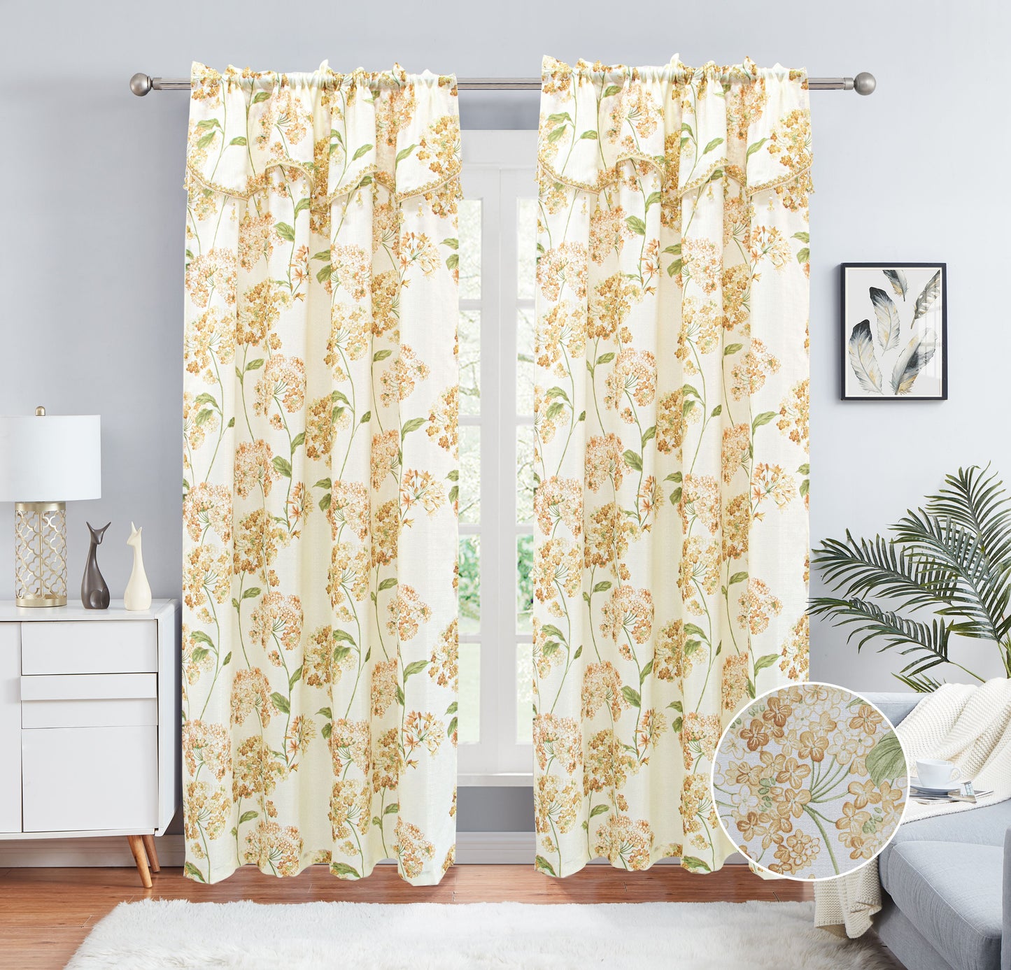 Regina - Print Crepe Rod Pocket Panel with Attached Valance - Glory Home Design