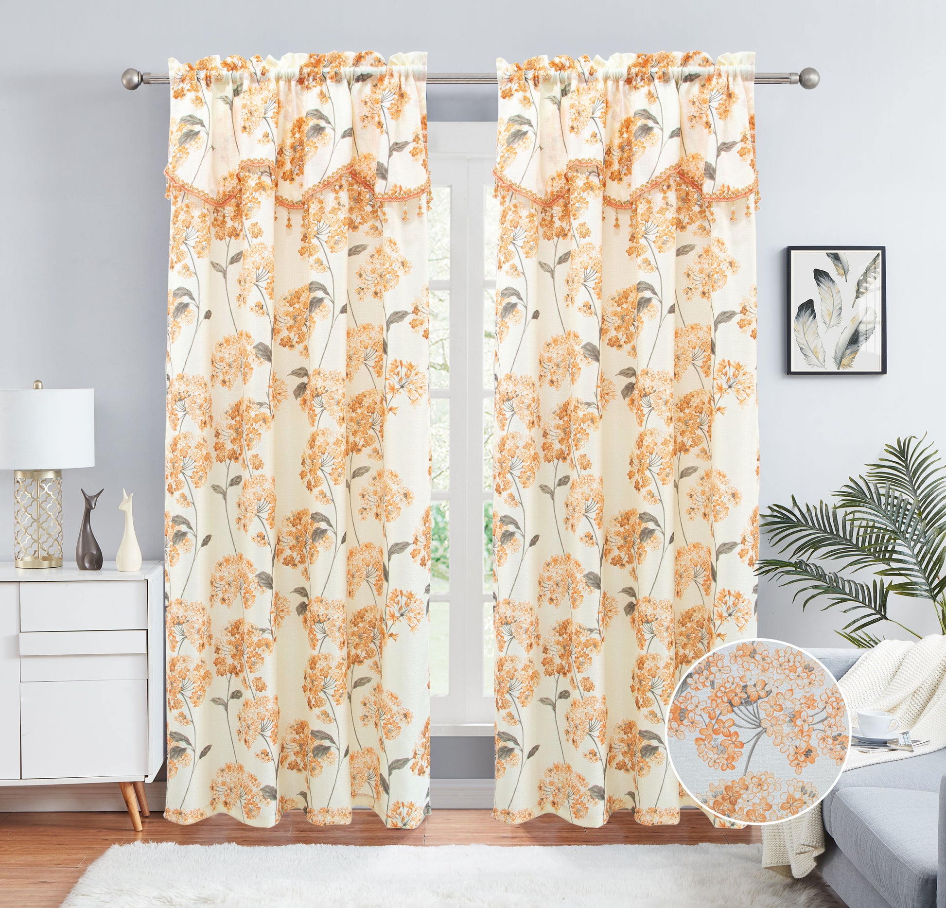 Regina - Print Crepe Rod Pocket Panel with Attached Valance - Glory Home Design