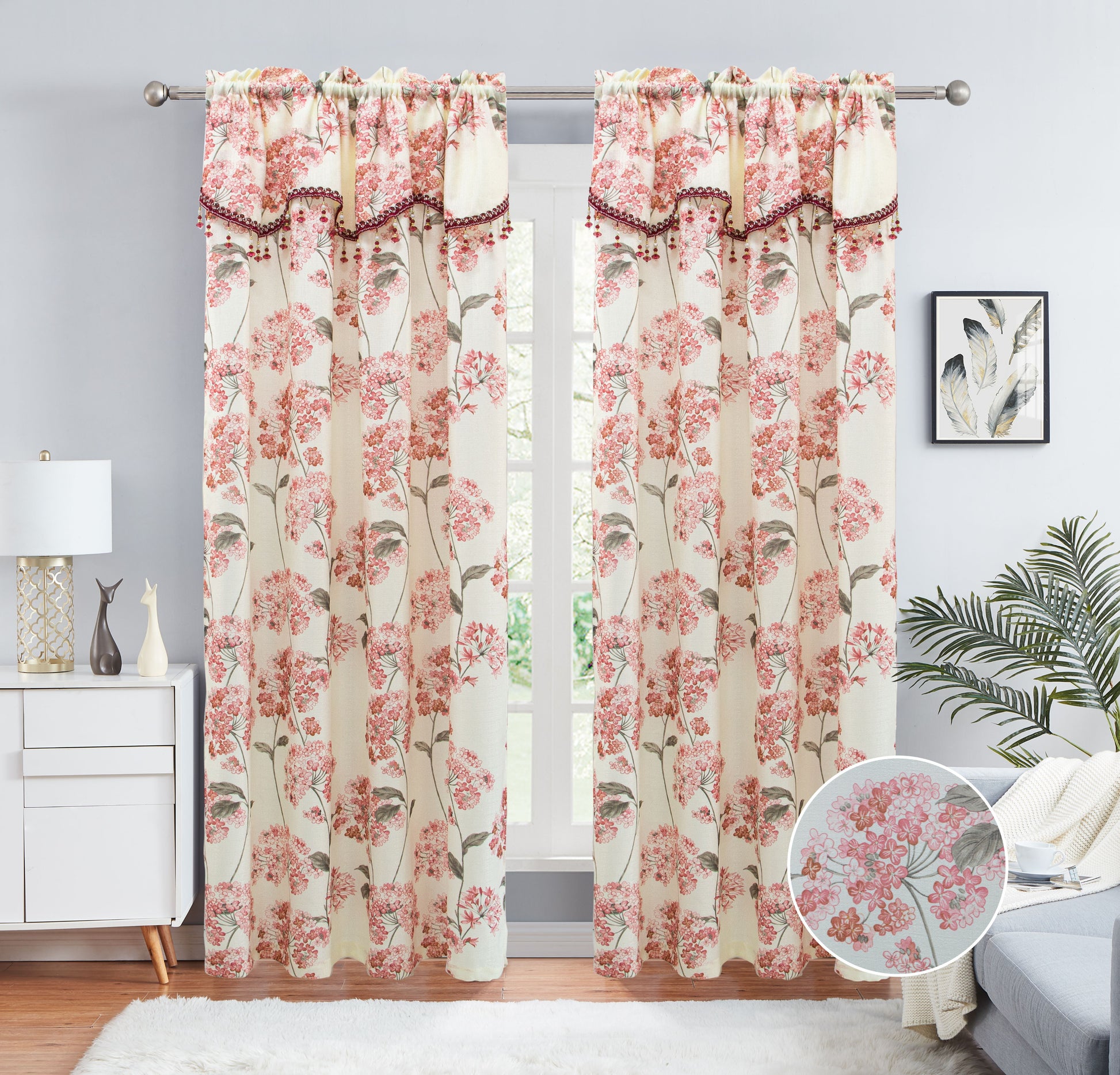 Regina - Print Crepe Rod Pocket Panel with Attached Valance - Glory Home Design