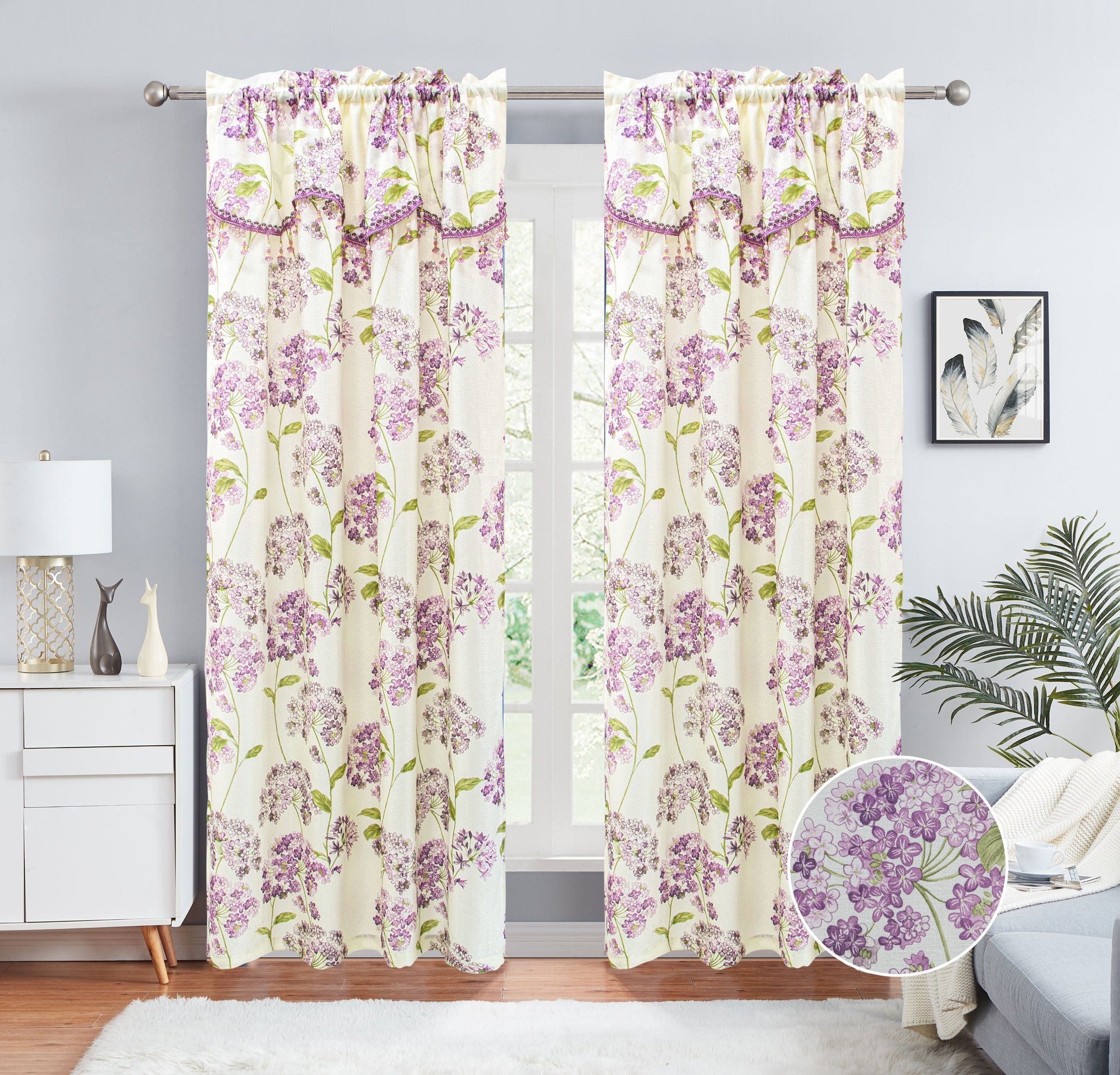 Regina - Print Crepe Rod Pocket Panel with Attached Valance - Glory Home Design