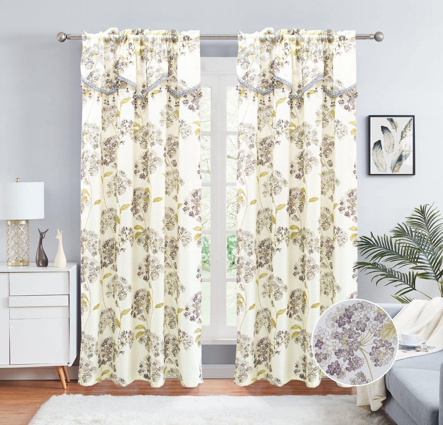 Regina - Print Crepe Rod Pocket Panel with Attached Valance - Glory Home Design