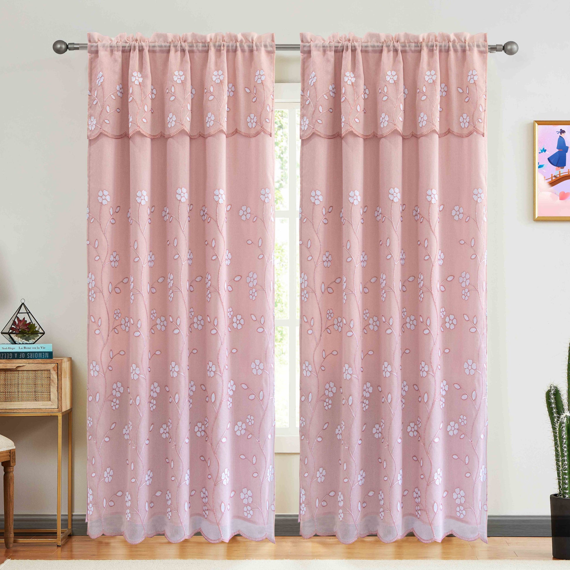 Rina Voile Rainbow Embroidered Panel with Valance - Glory Home Design