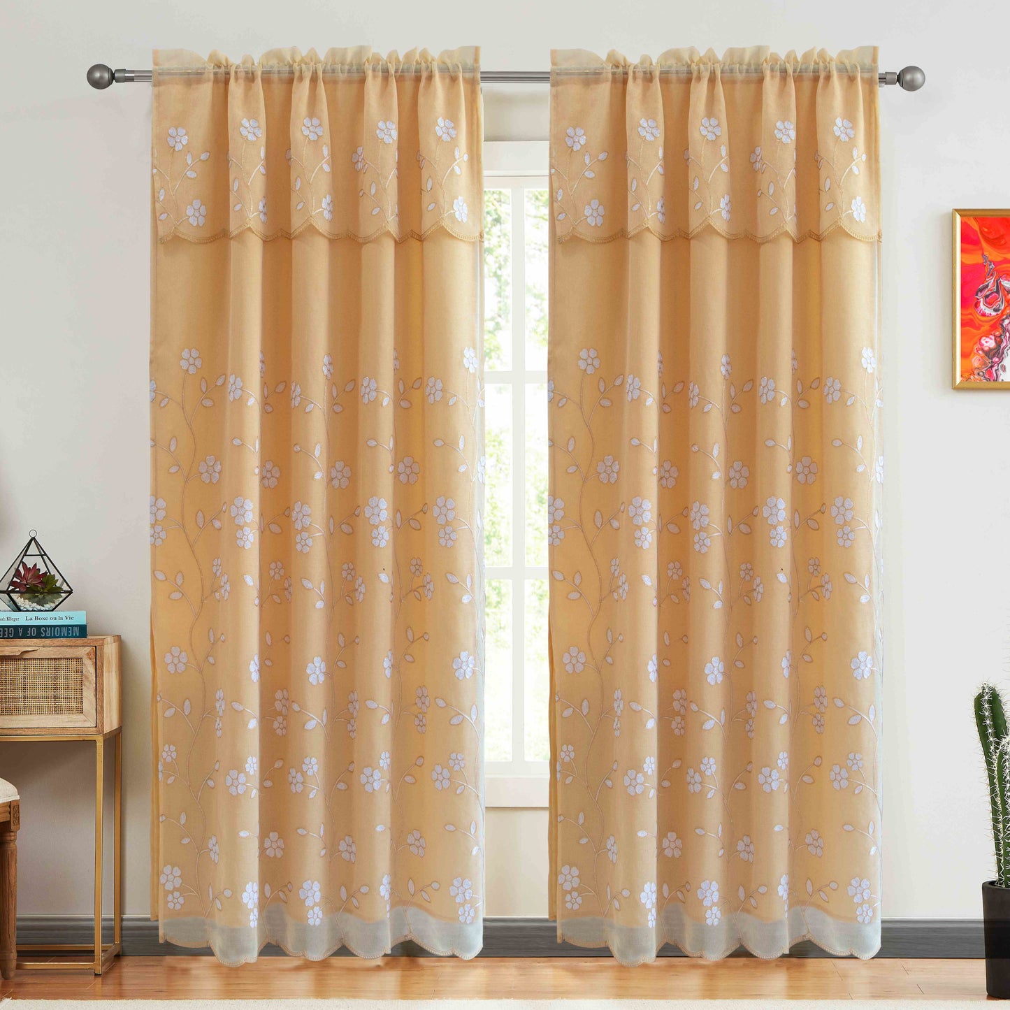 Rina Voile Rainbow Embroidered Panel with Valance - Glory Home Design