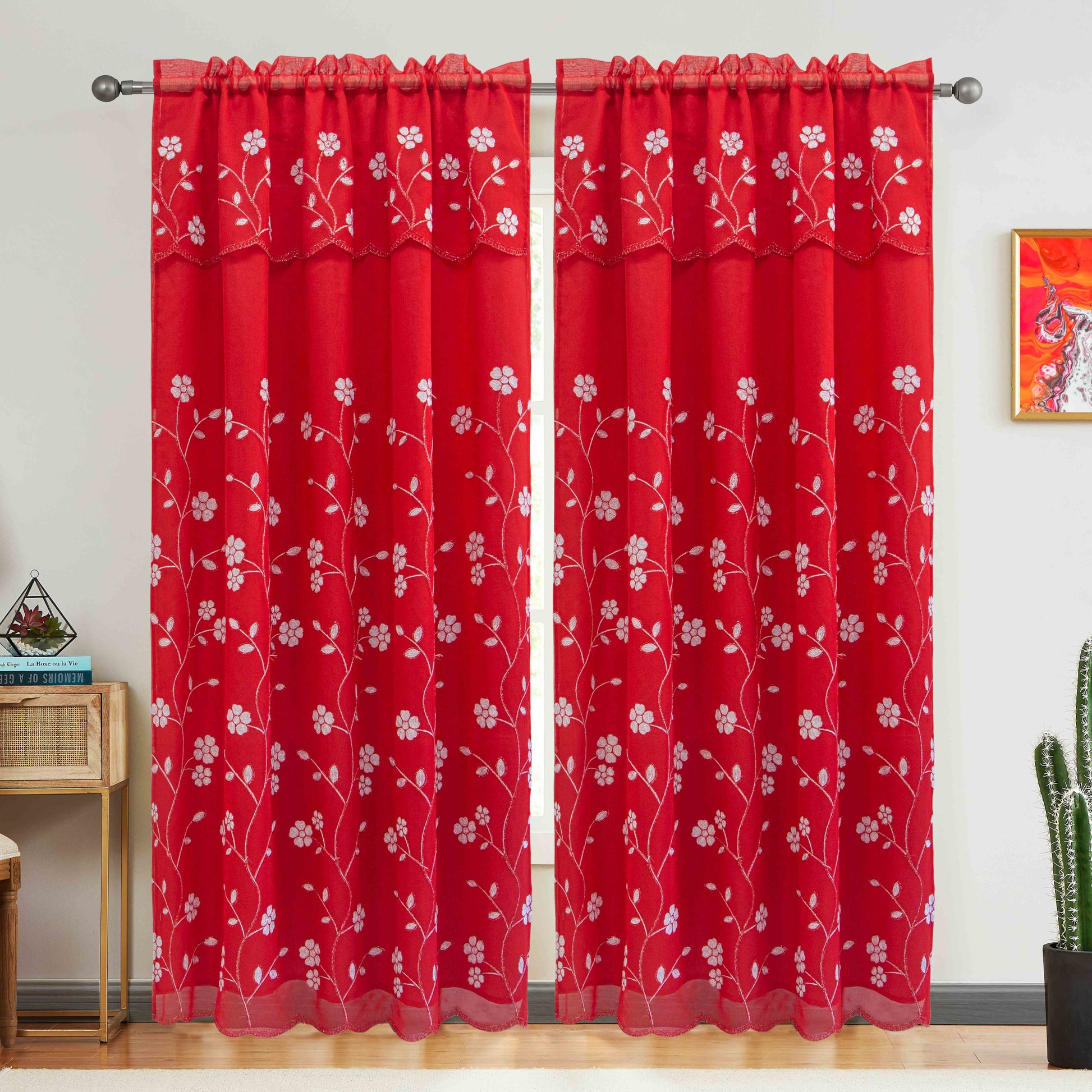 Rina Voile Rainbow Embroidered Panel with Valance - Glory Home Design