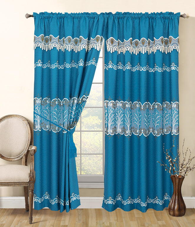 Leah - Embroidered Macrame Jacquard Panel with Valance - Glory Home Design