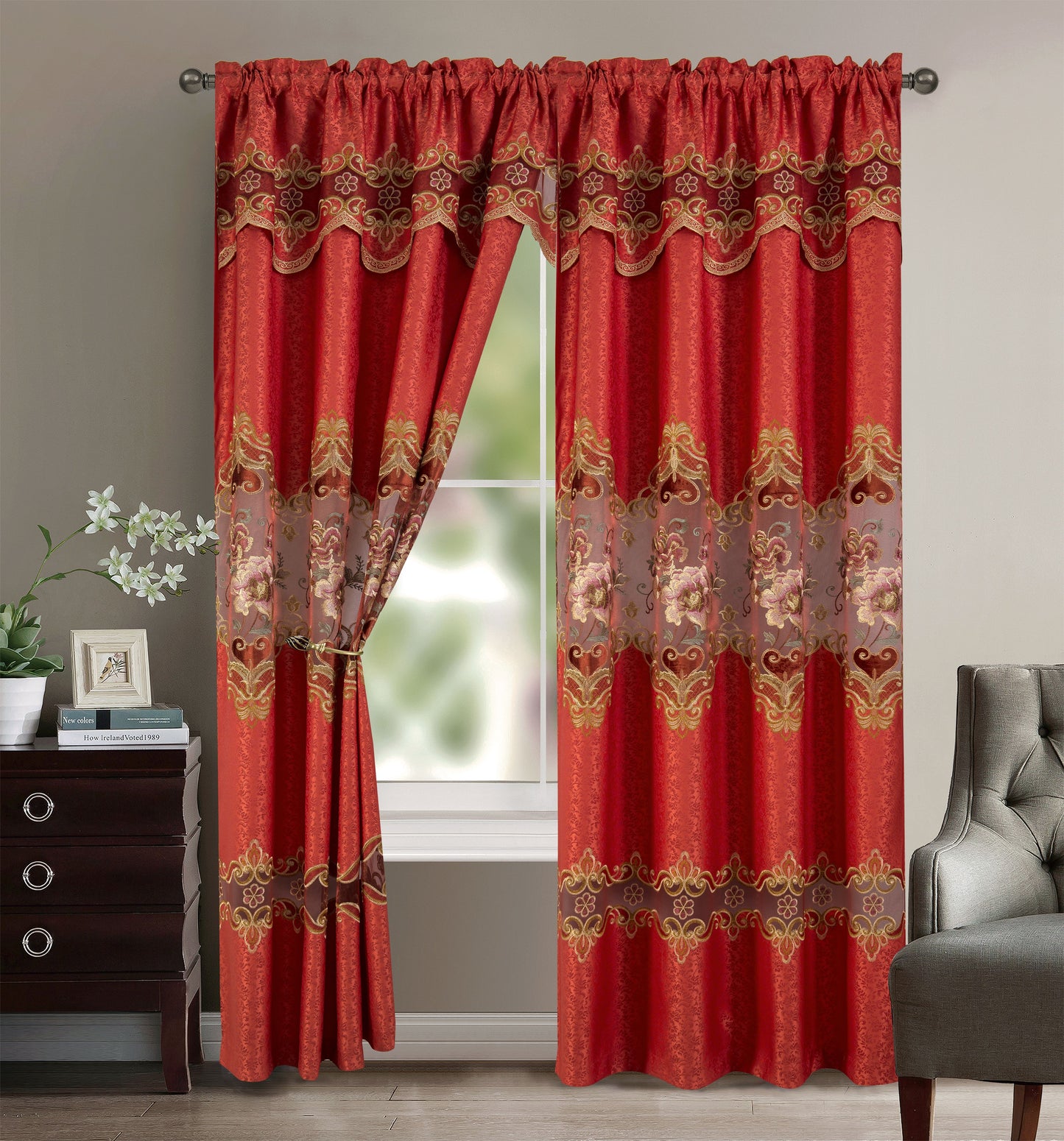 Ivy - Embroidered Macrame Jacquard Panel with Valance - Glory Home Design