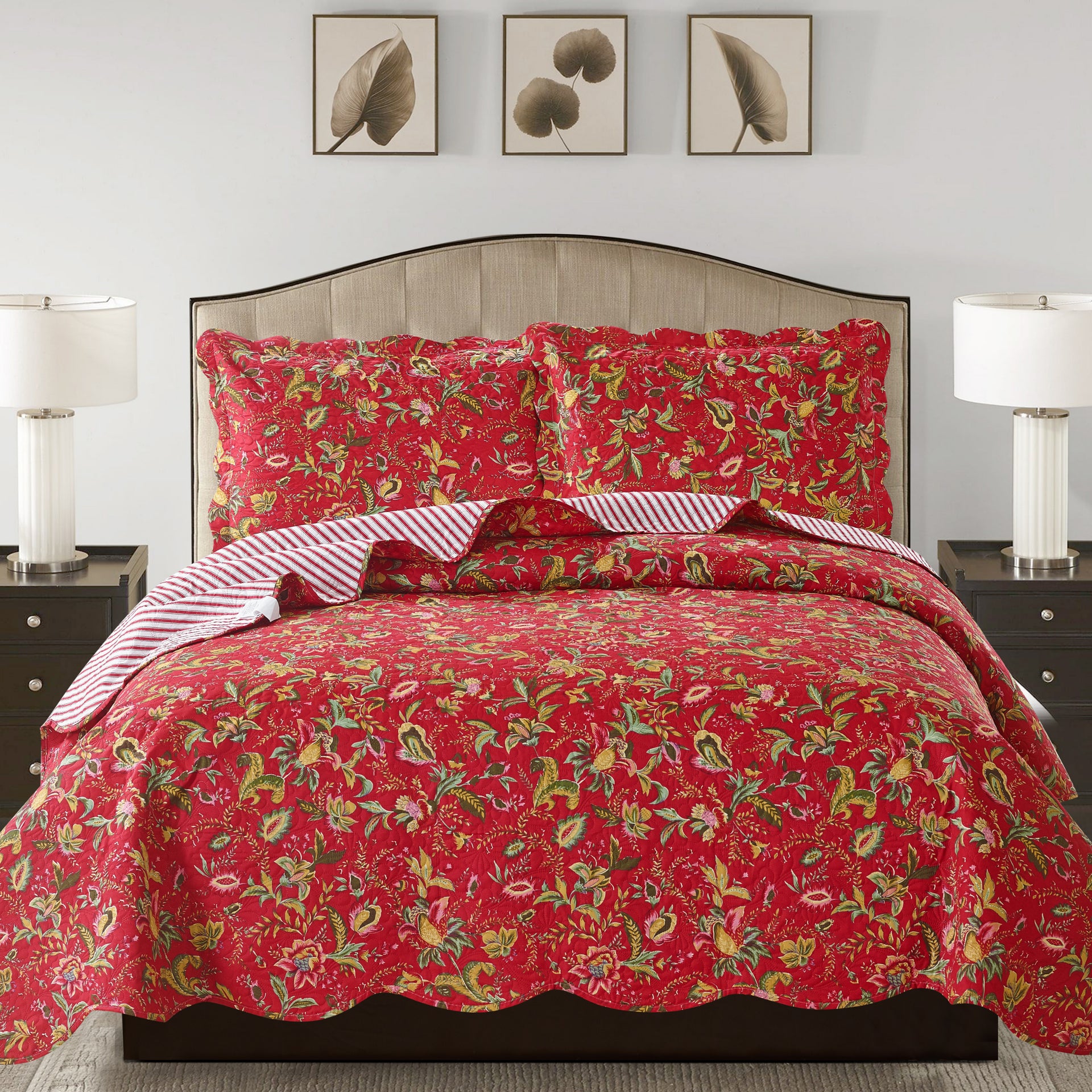 Jennifer 3 Piece Quilt Set - Red - Glory Home Design