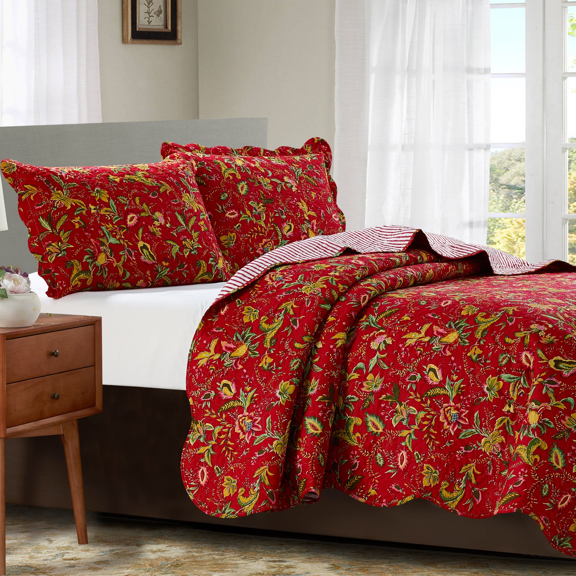 Jennifer 3 Piece Quilt Set - Red - Glory Home Design