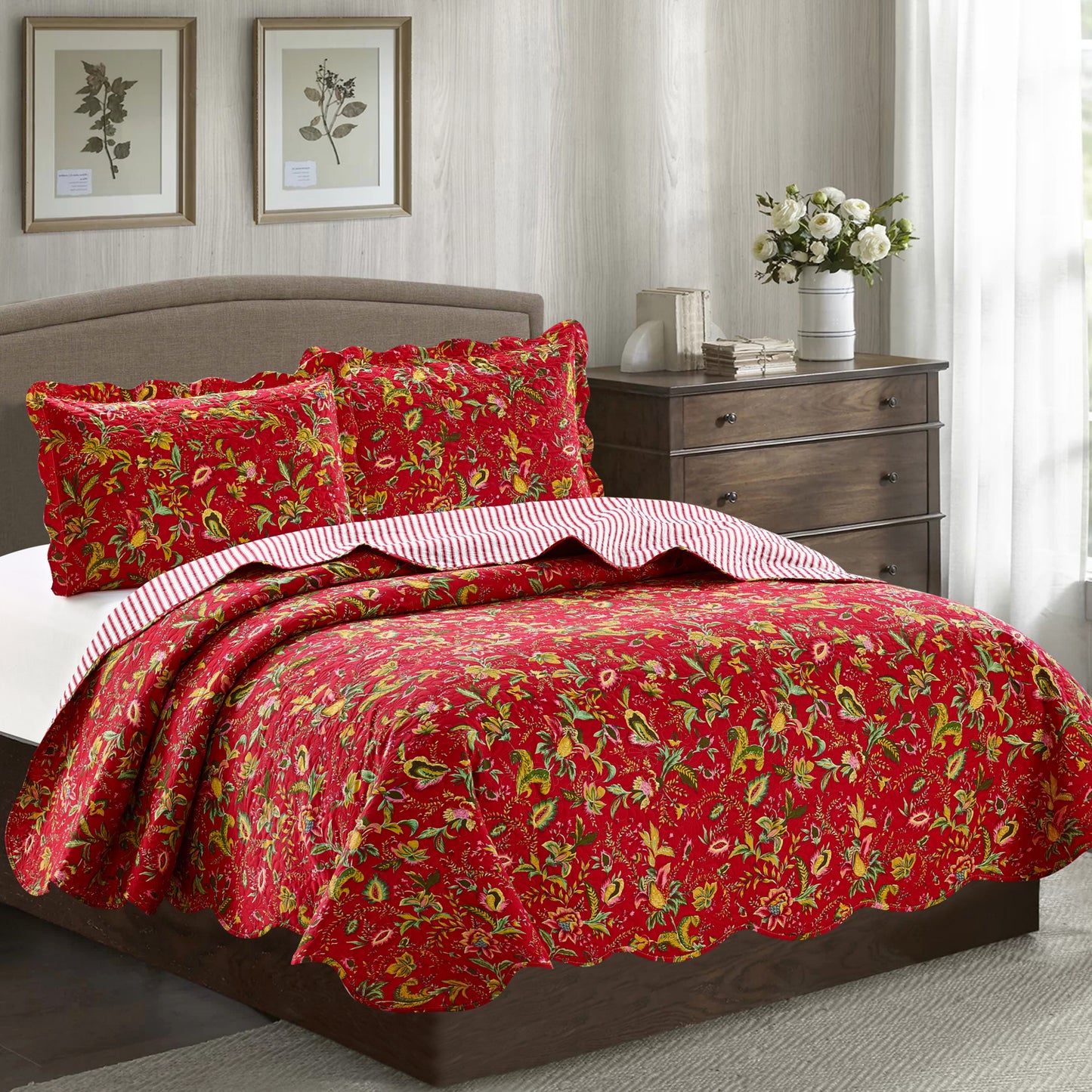 Jennifer 3 Piece Quilt Set - Red - Glory Home Design