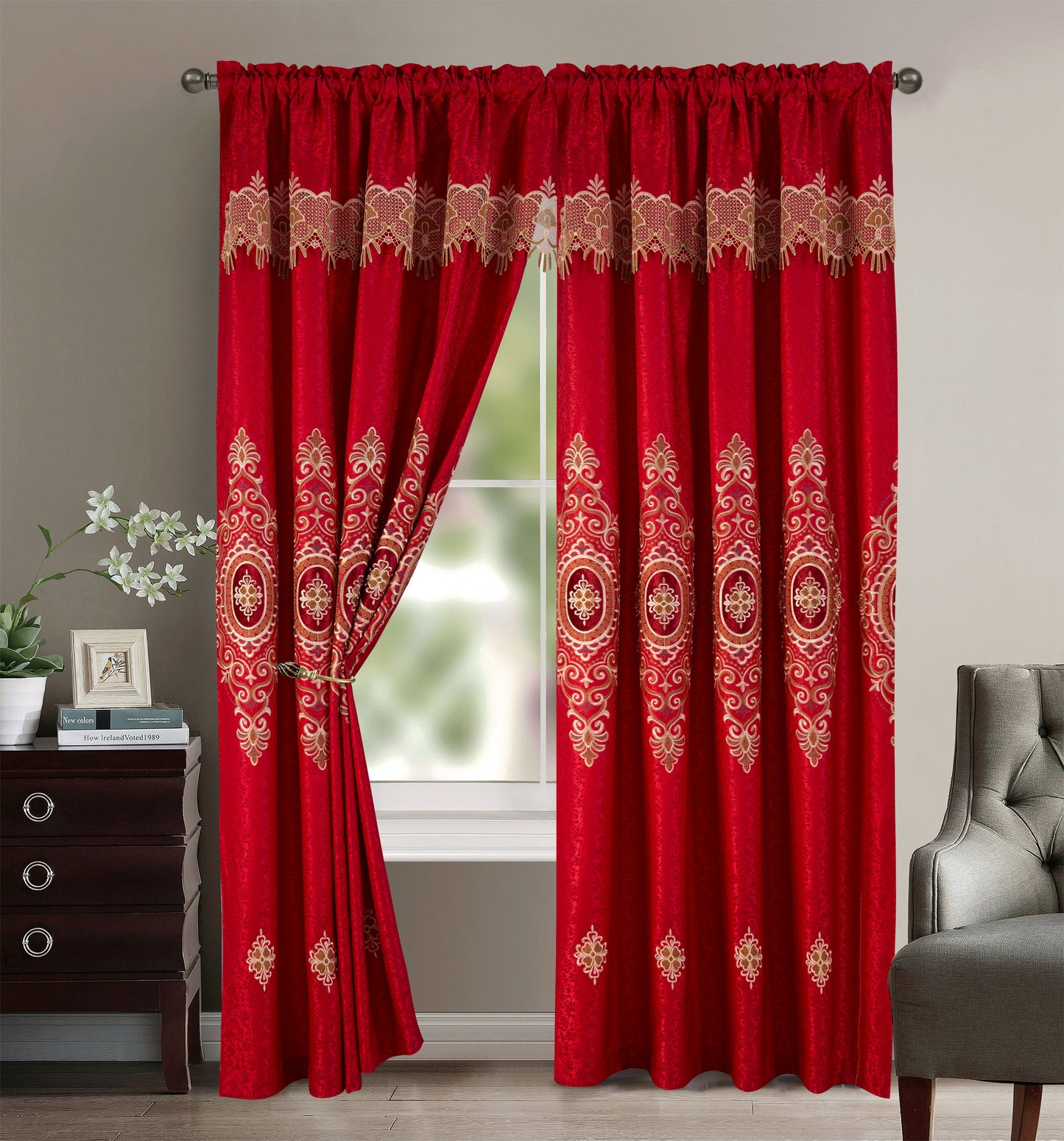 Gianna - Embroidered Macrame Jacquard Panel with Valance - Glory Home Design