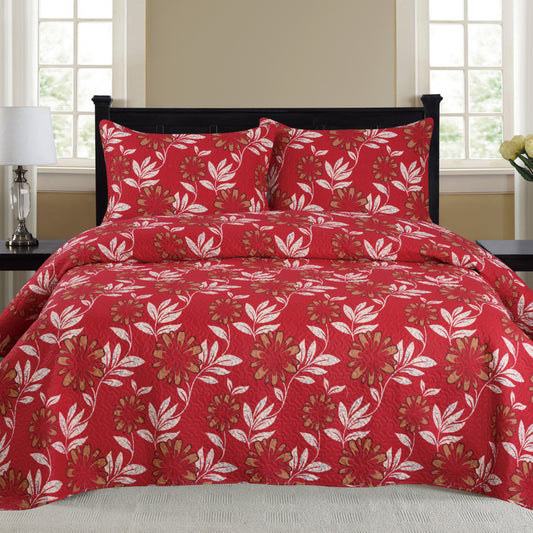 Nikki - 3 Piece Quilt Set - Red - Glory Home Design
