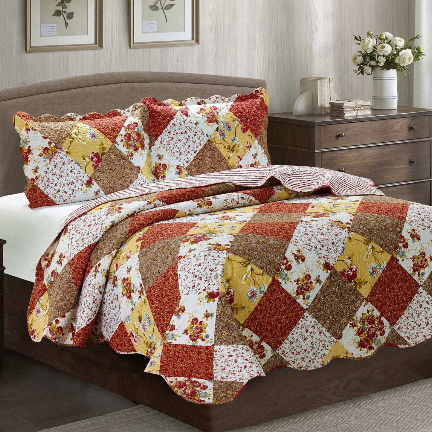 Suzy 3 Piece Quilt Set - Rust - Glory Home Design