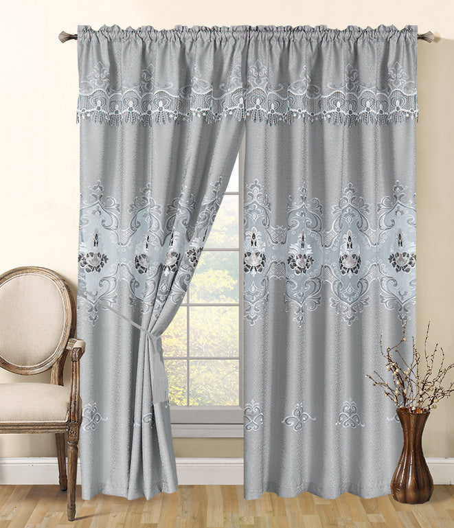 Nora - Embroidered Macrame Jacquard Panel with Valance - Glory Home Design