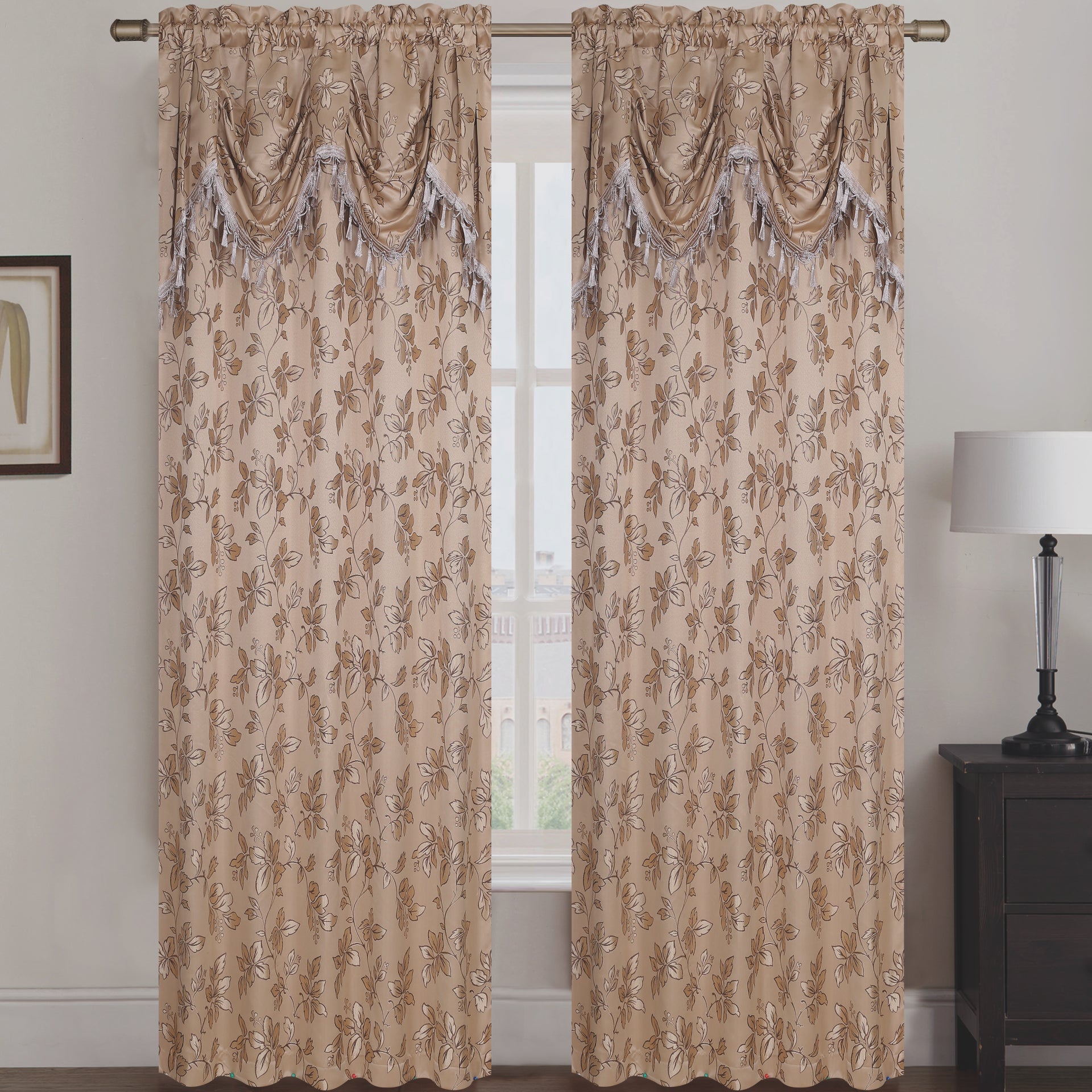 Shelly Jacquard Rod Pocket Panel with Attached Valance Set of Two - Assorted Colors - Glory Home Design