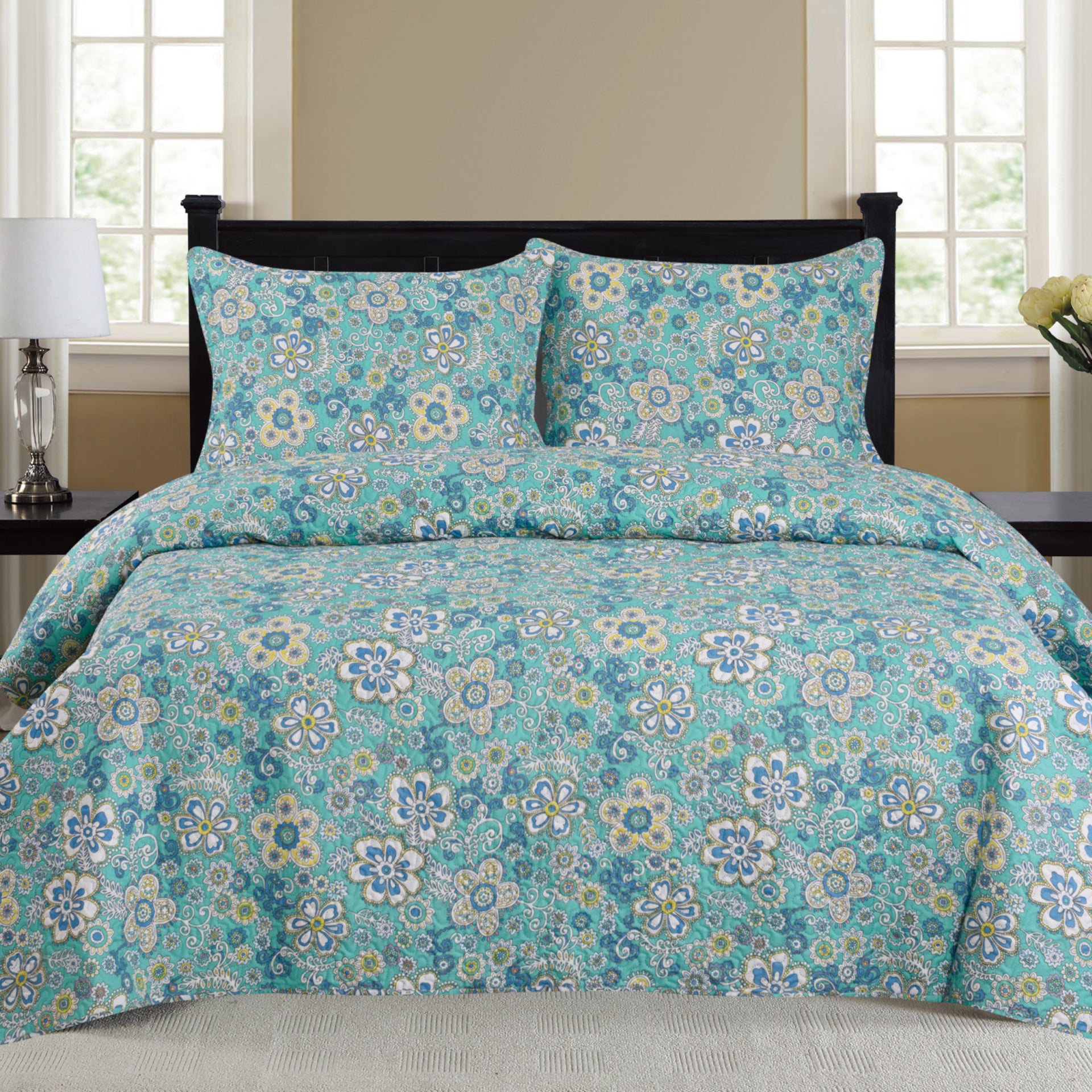 Cynthia - 3 Piece Quilt Set - Turquoise - Glory Home Design