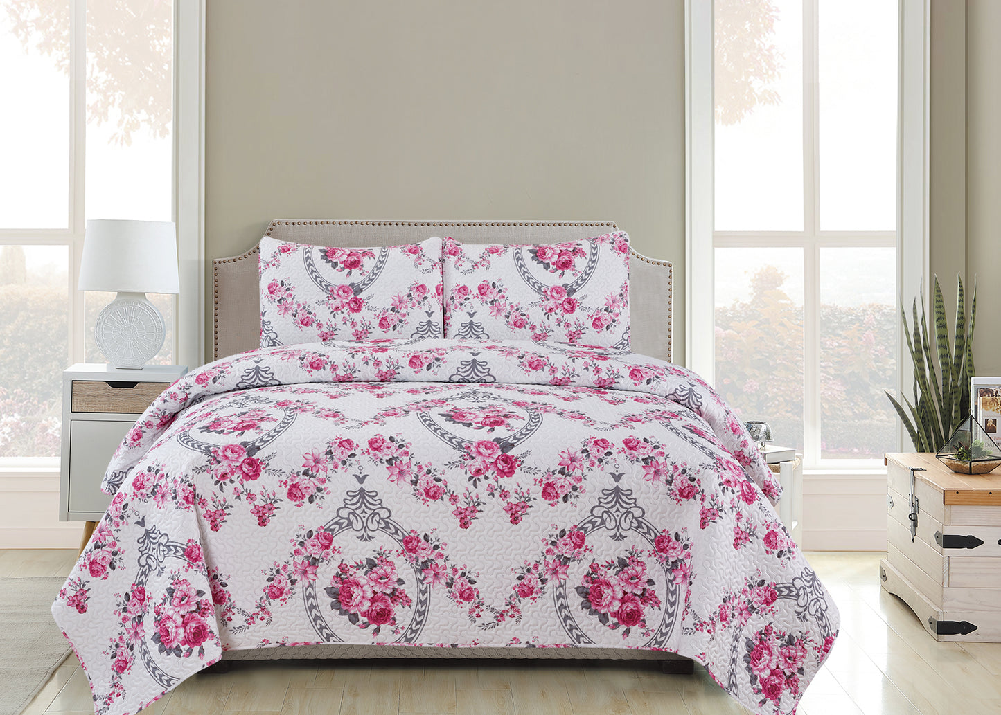 Vicky  - 3 Piece Quilt Set -Pink - Glory Home Design