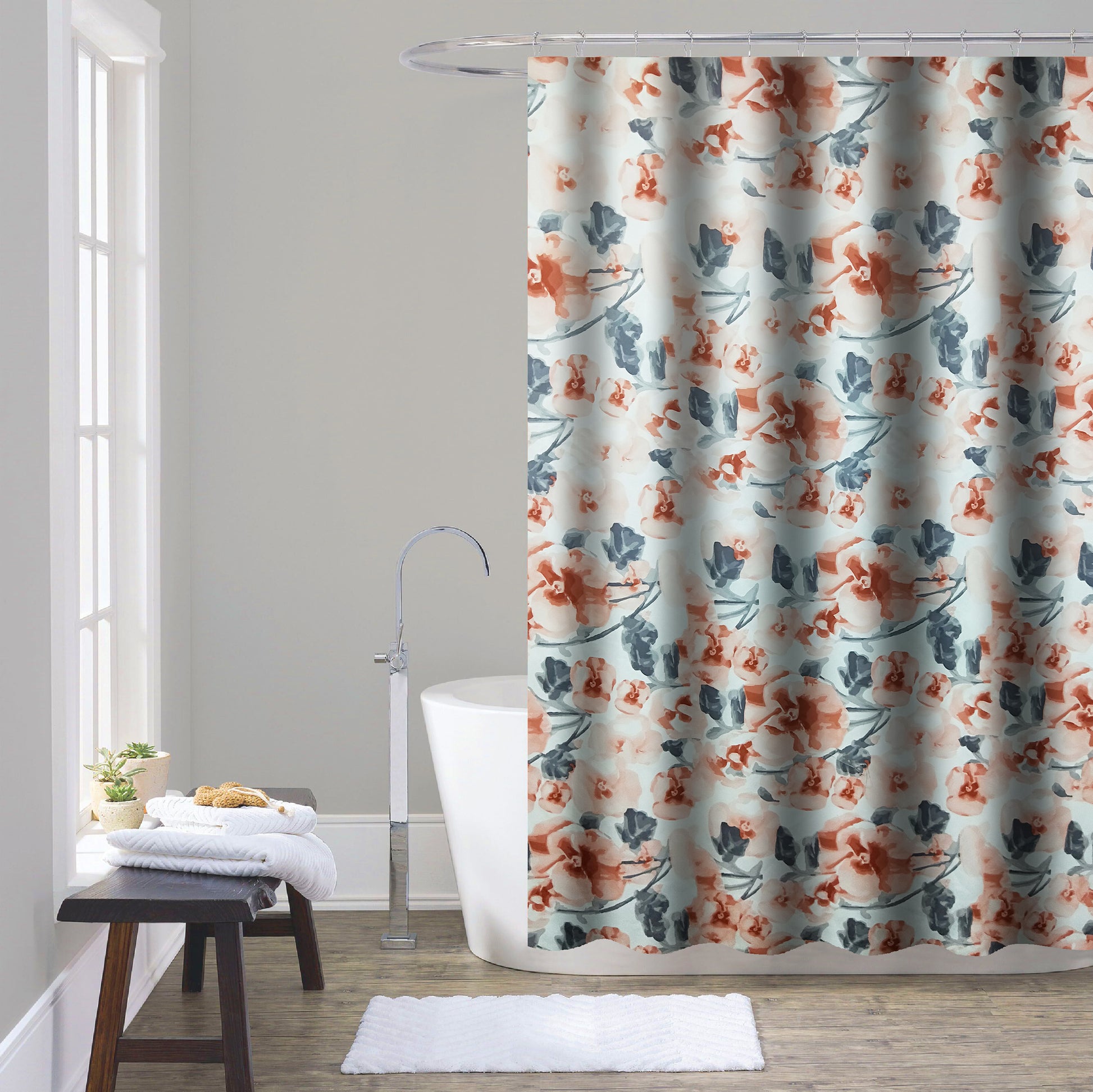Shower Curtain with Metal Roller Hooks - Glory Home Design