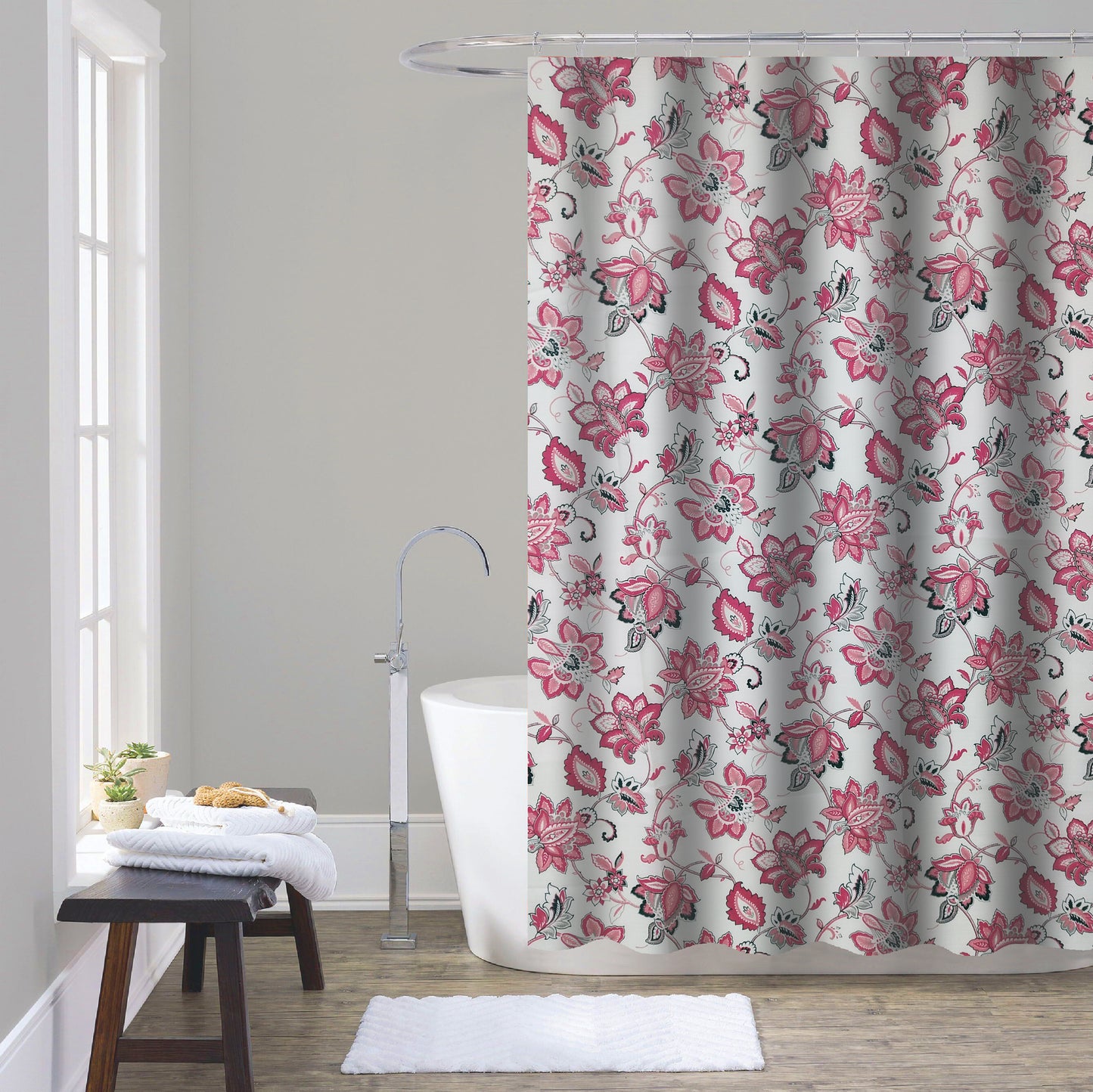 Shower Curtain with Metal Roller Hooks - Glory Home Design