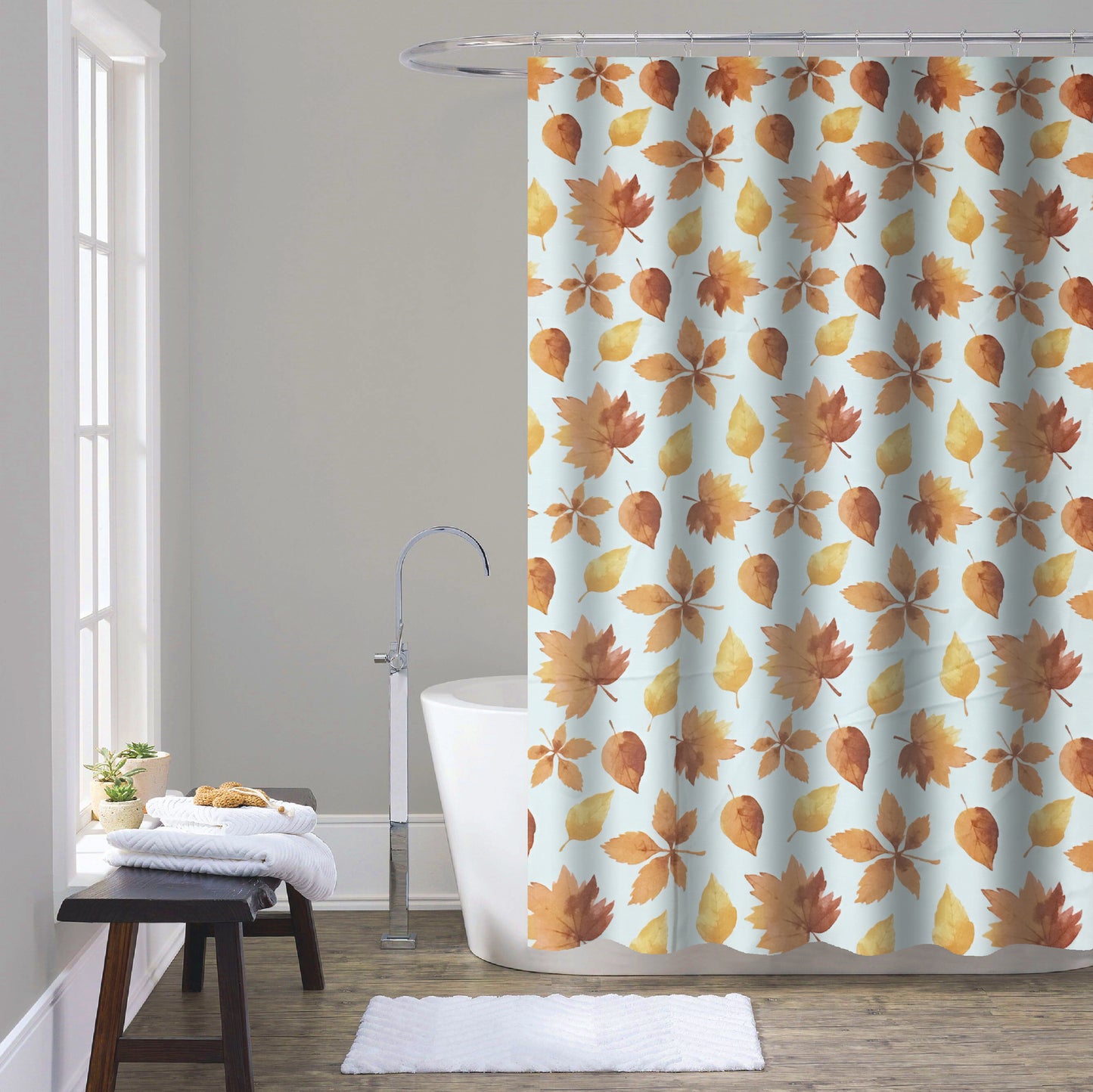 Shower Curtain with Metal Roller Hooks - Glory Home Design
