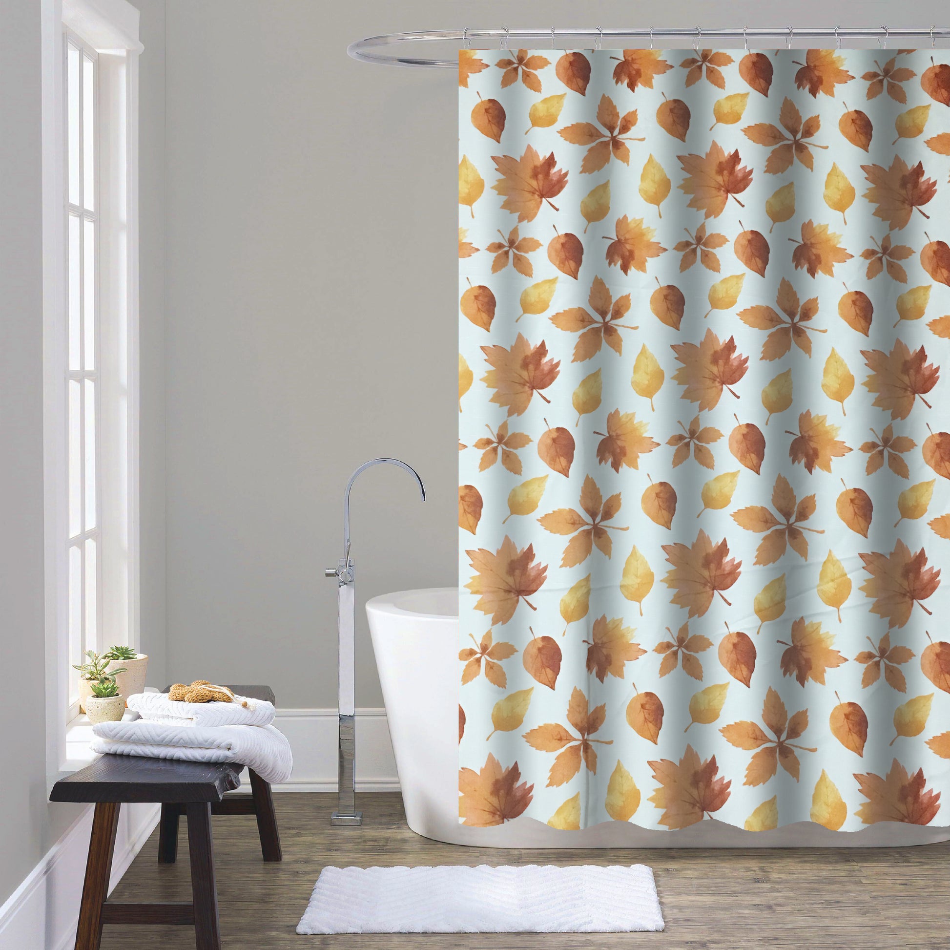 Shower Curtain with Metal Roller Hooks - Glory Home Design