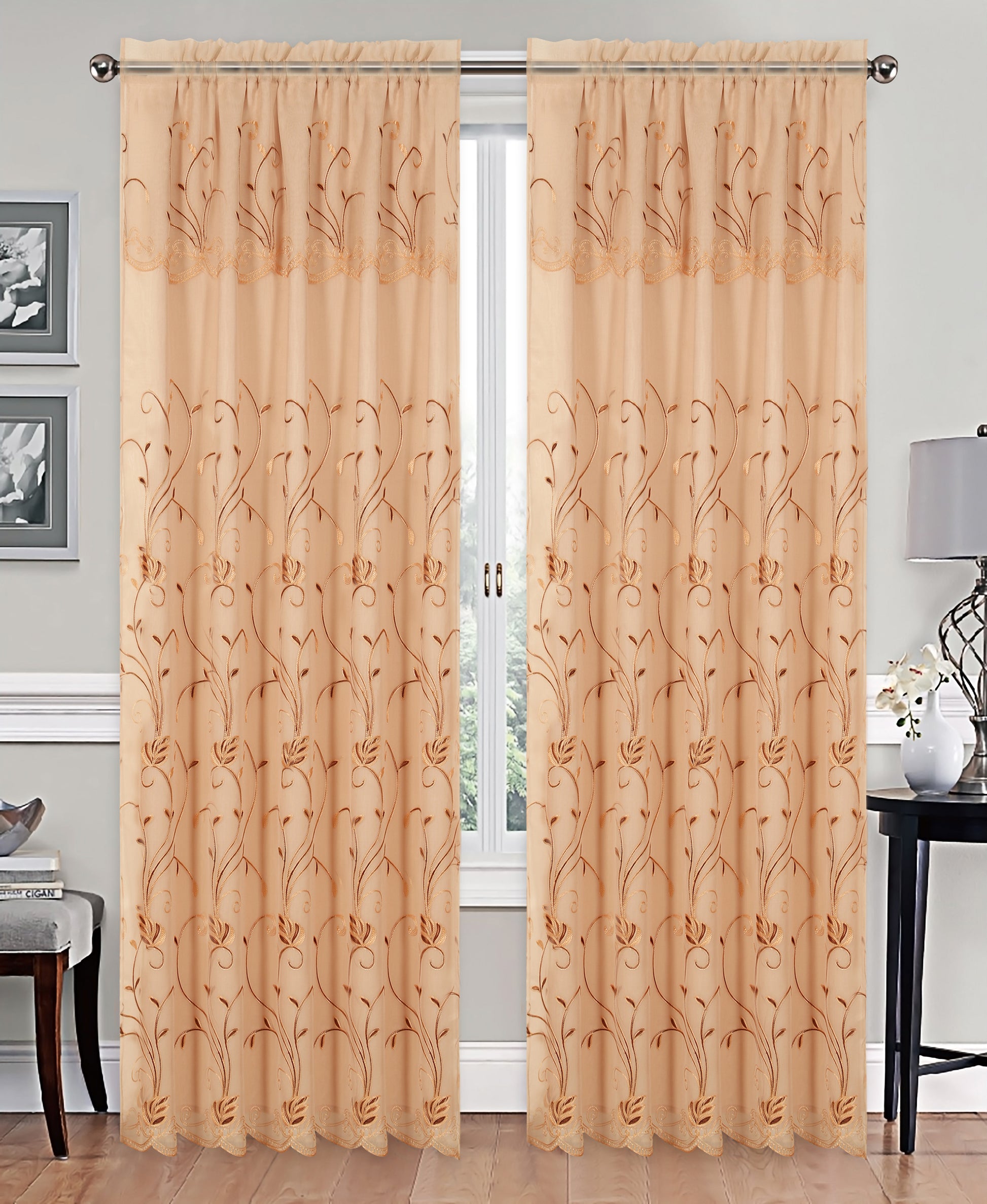 Fiona - Voile Rainbow Embroidered Panel with Valance & Satin backing - Glory Home Design
