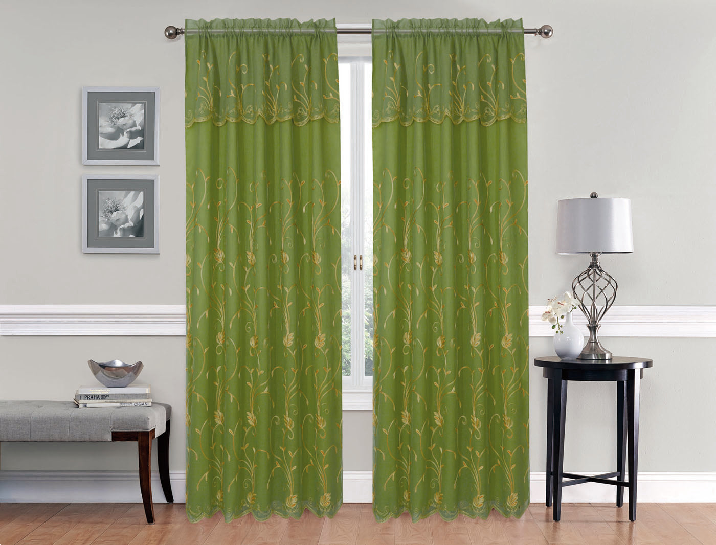 Fiona - Voile Rainbow Embroidered Panel with Valance & Satin backing - Glory Home Design