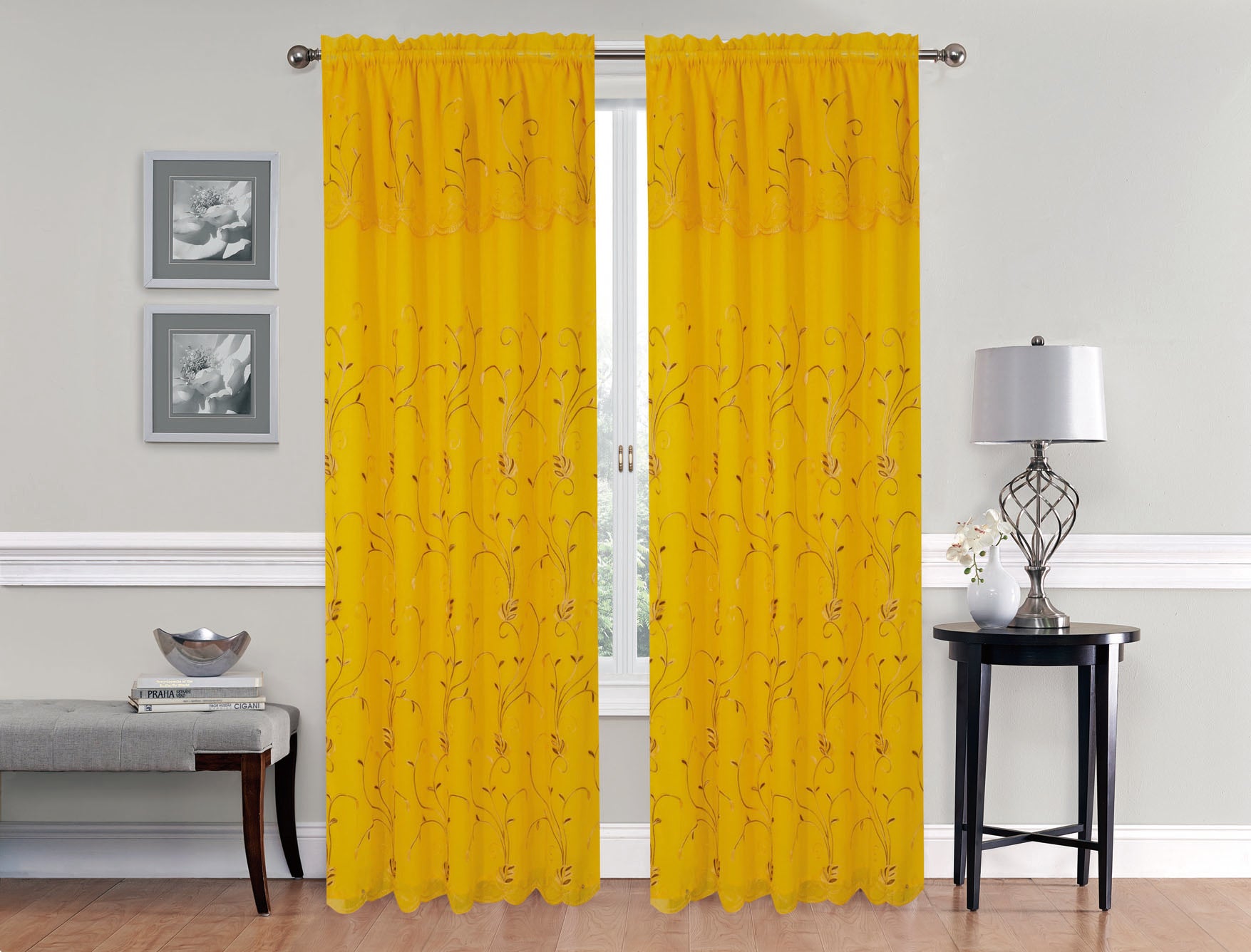 Fiona - Voile Rainbow Embroidered Panel with Valance & Satin backing - Glory Home Design