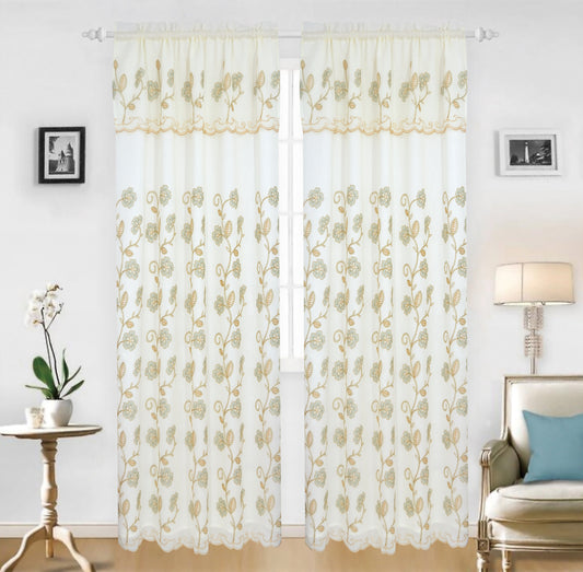Lillian - Voile Rainbow Embroidered Panel with Valance & Satin backing - Glory Home Design