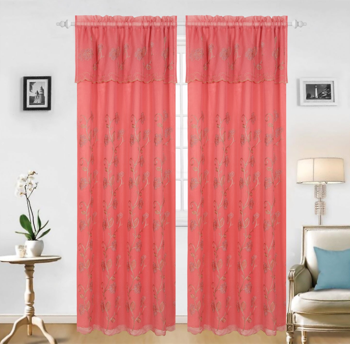 Lillian - Voile Rainbow Embroidered Panel with Valance & Satin backing - Glory Home Design