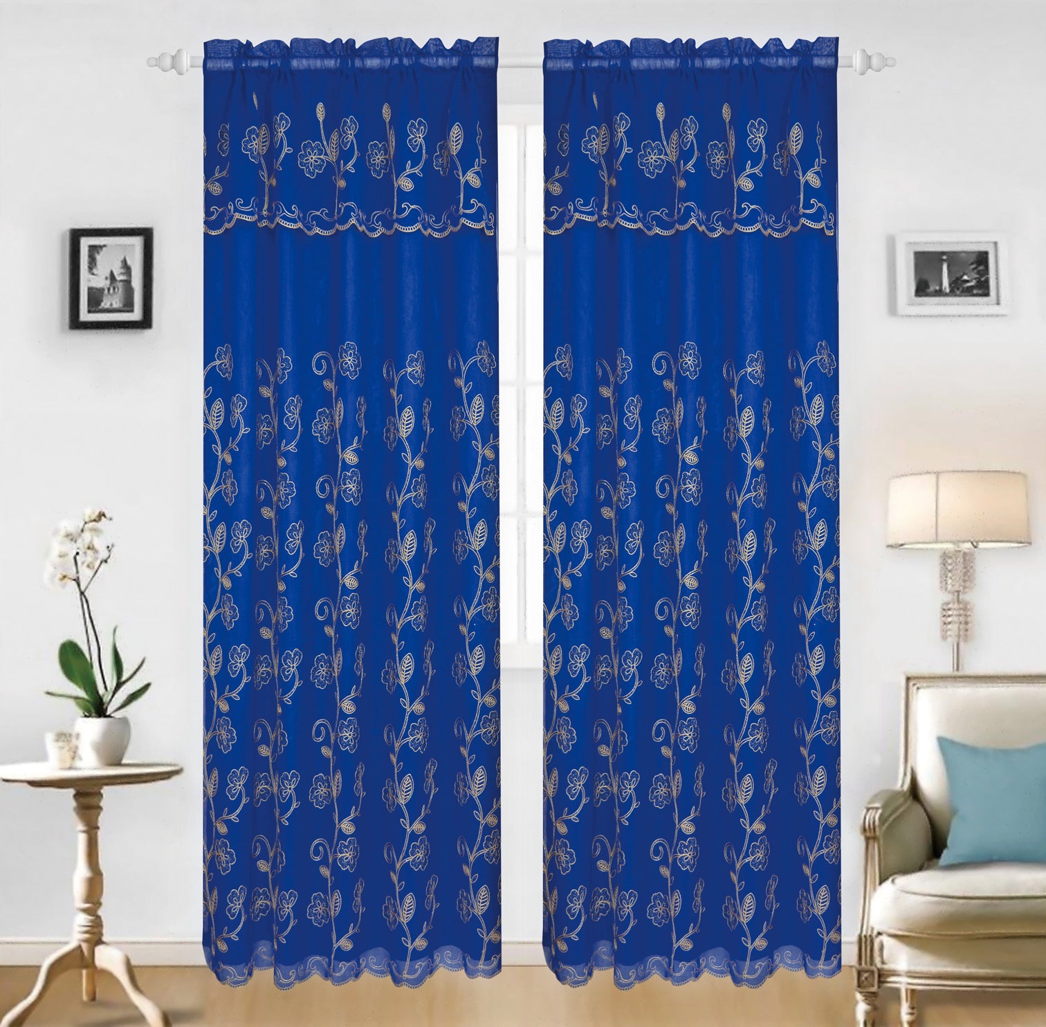 Lillian - Voile Rainbow Embroidered Panel with Valance & Satin backing - Glory Home Design