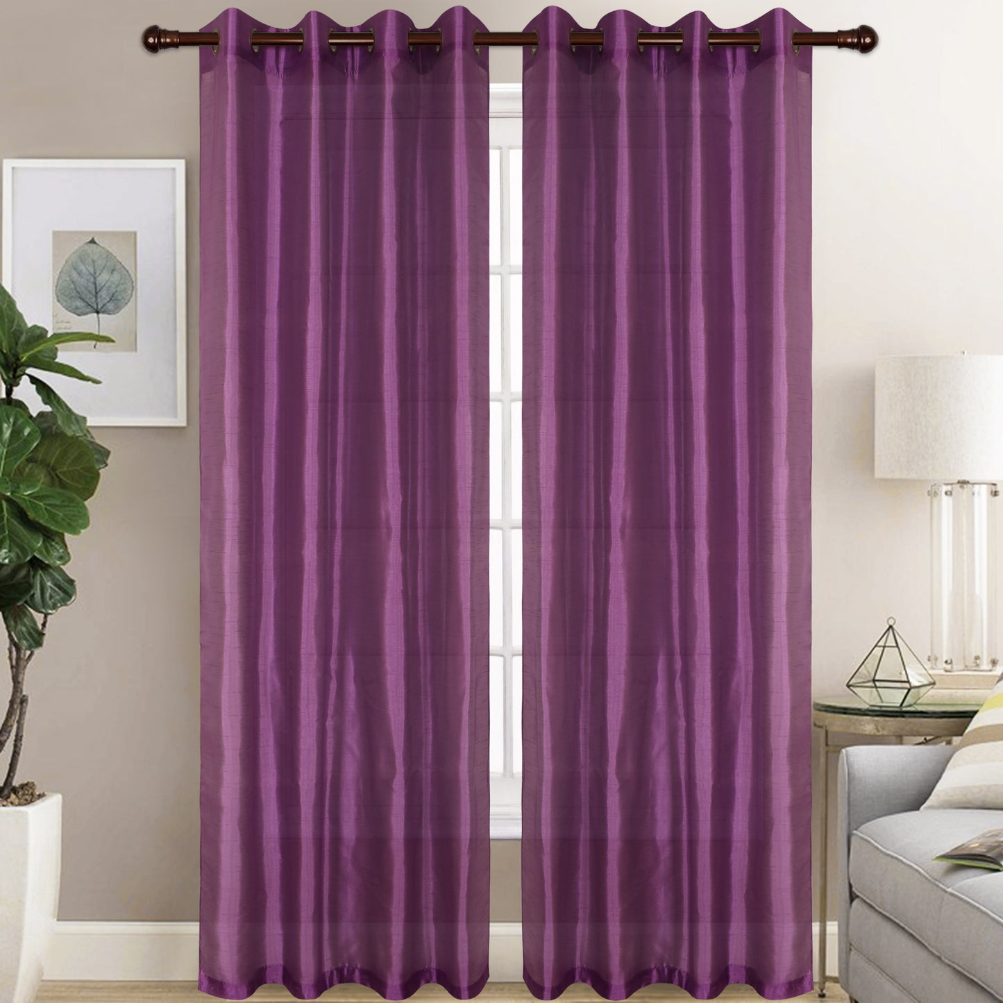 Christina - Faux Silk Semi Sheer Panel - Set of Two - Assorted Colors - Glory Home Design