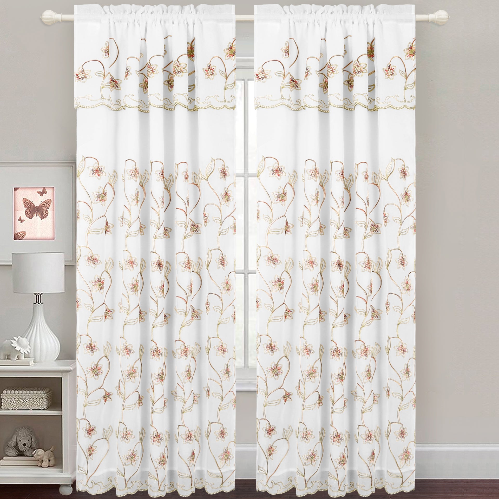 Gabriella - Snow Voile Embroidered Panel - Set of Two - Assorted Colors - Glory Home Design